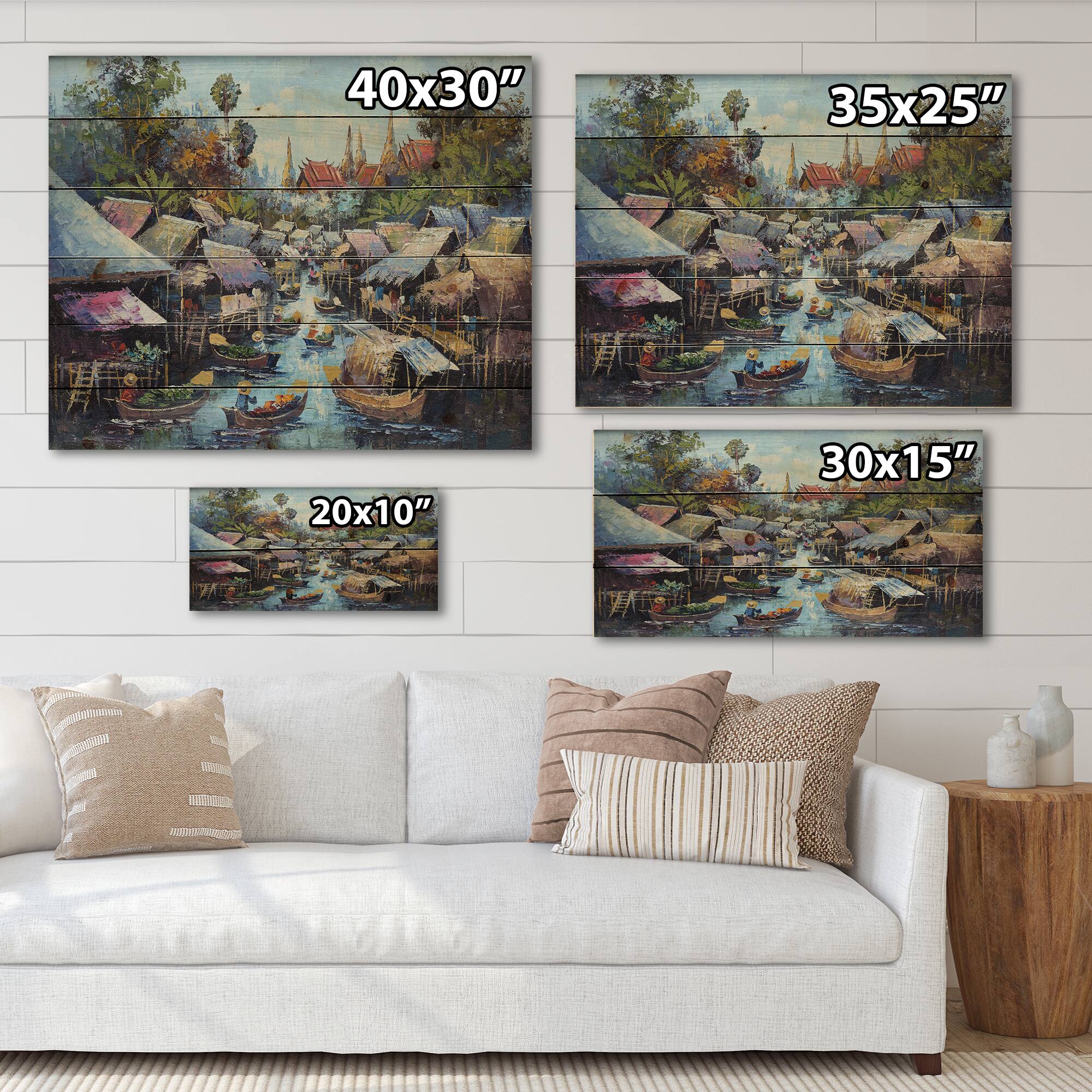 Designart - Vintage Waterside Life I - Traditional Print on Natural Pine Wood