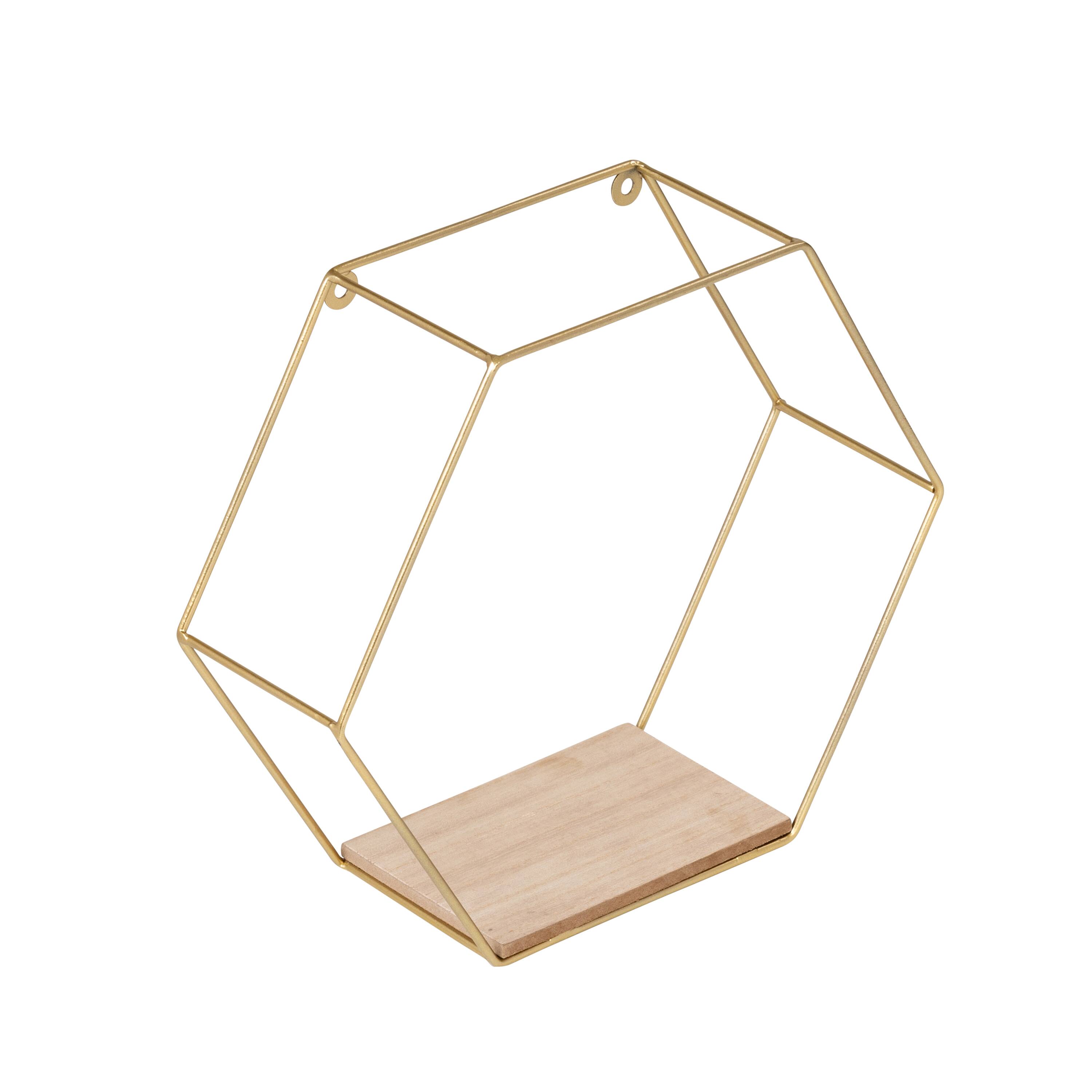 Honey Can Do 12" Gold Hexagonal Decorative Metal Wall Shelves
