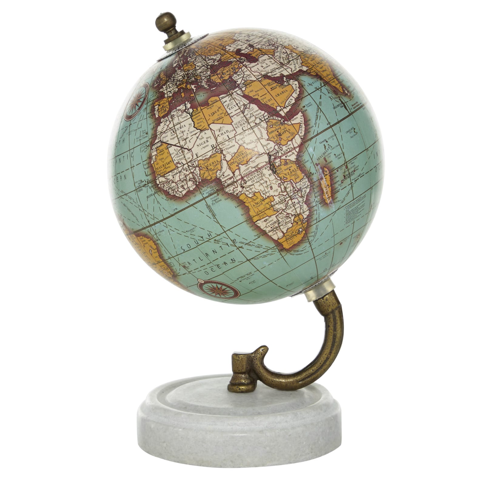 8" Aquamarine Marble & Wood Modern Globe