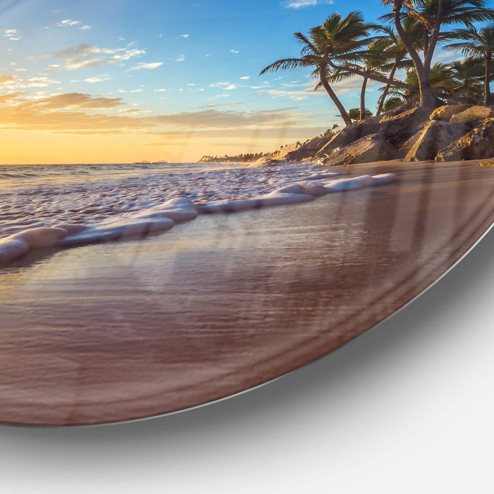 Designart - Paradise Tropical Island Beach Sunrise&#x27; Seashore Metal Circle Wall Art