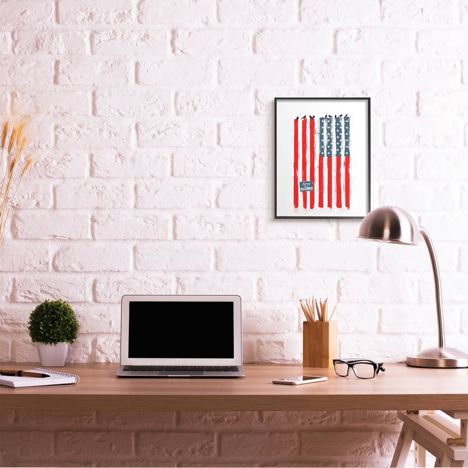 Stupell Industries American Flag Birds on Wall Political Statement Framed Giclee Art