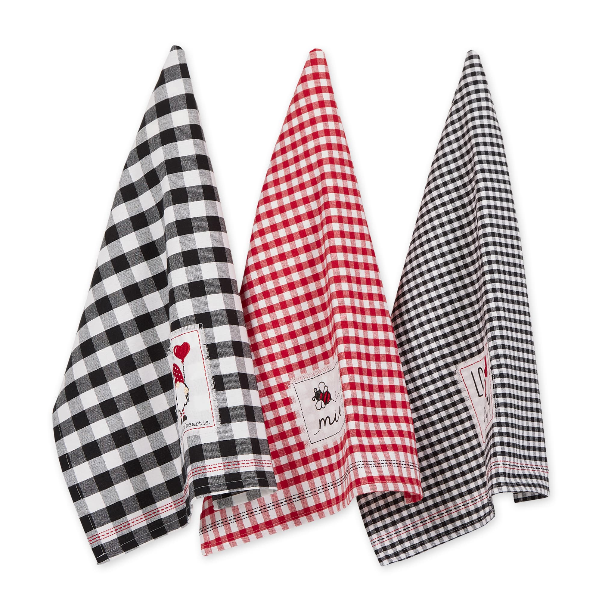 DII® Valentines Checked Embellished Dishtowel Set