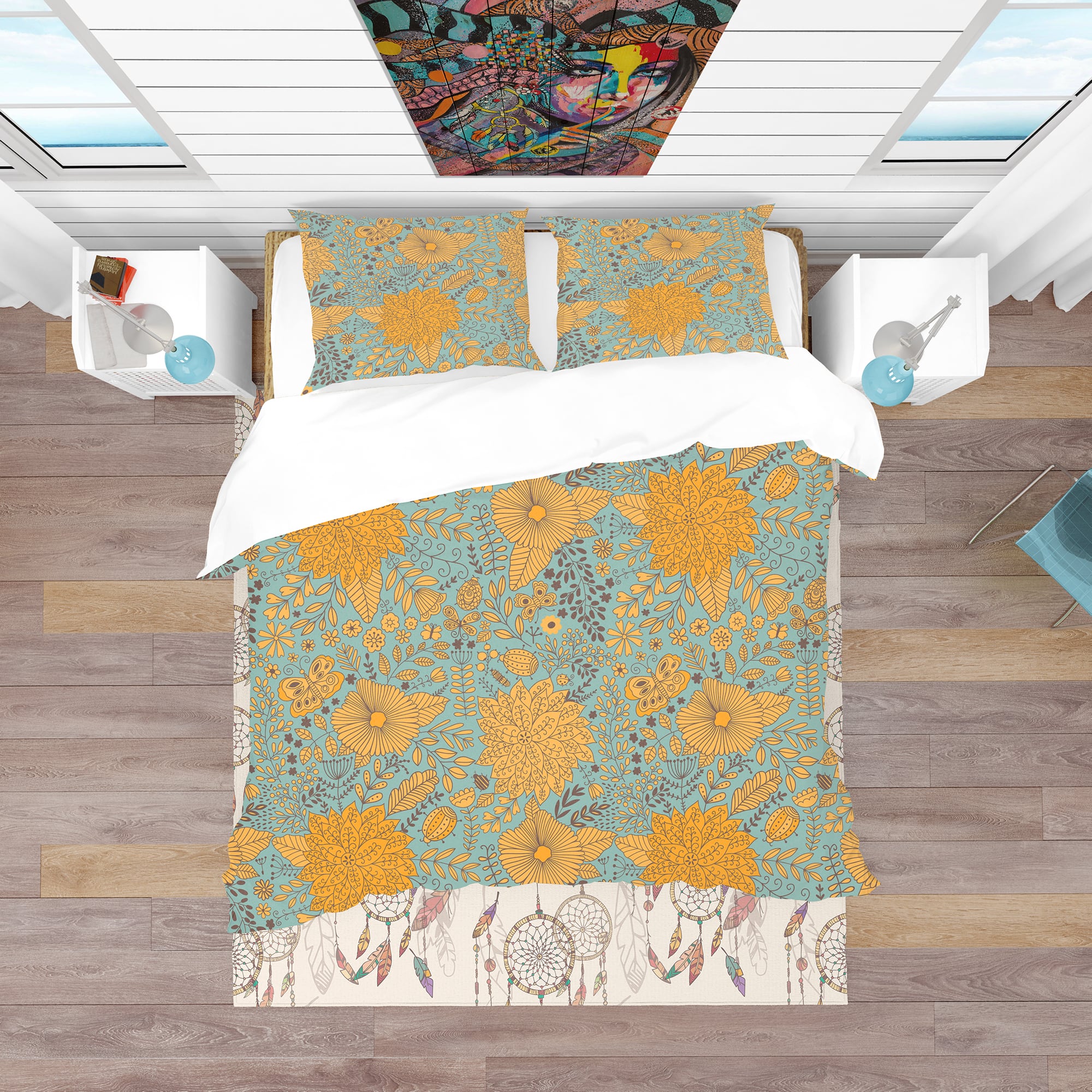 Designart 'Flower Pattern Botanic Texture' Bohemian & Eclectic Bedding Set - Duvet Cover & Shams
