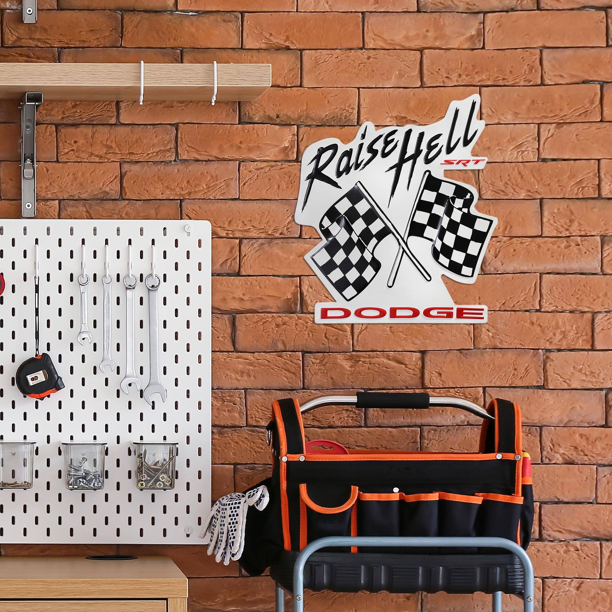 Dodge Raise Hell Flags Embossed Shaped Metal Wall Sign