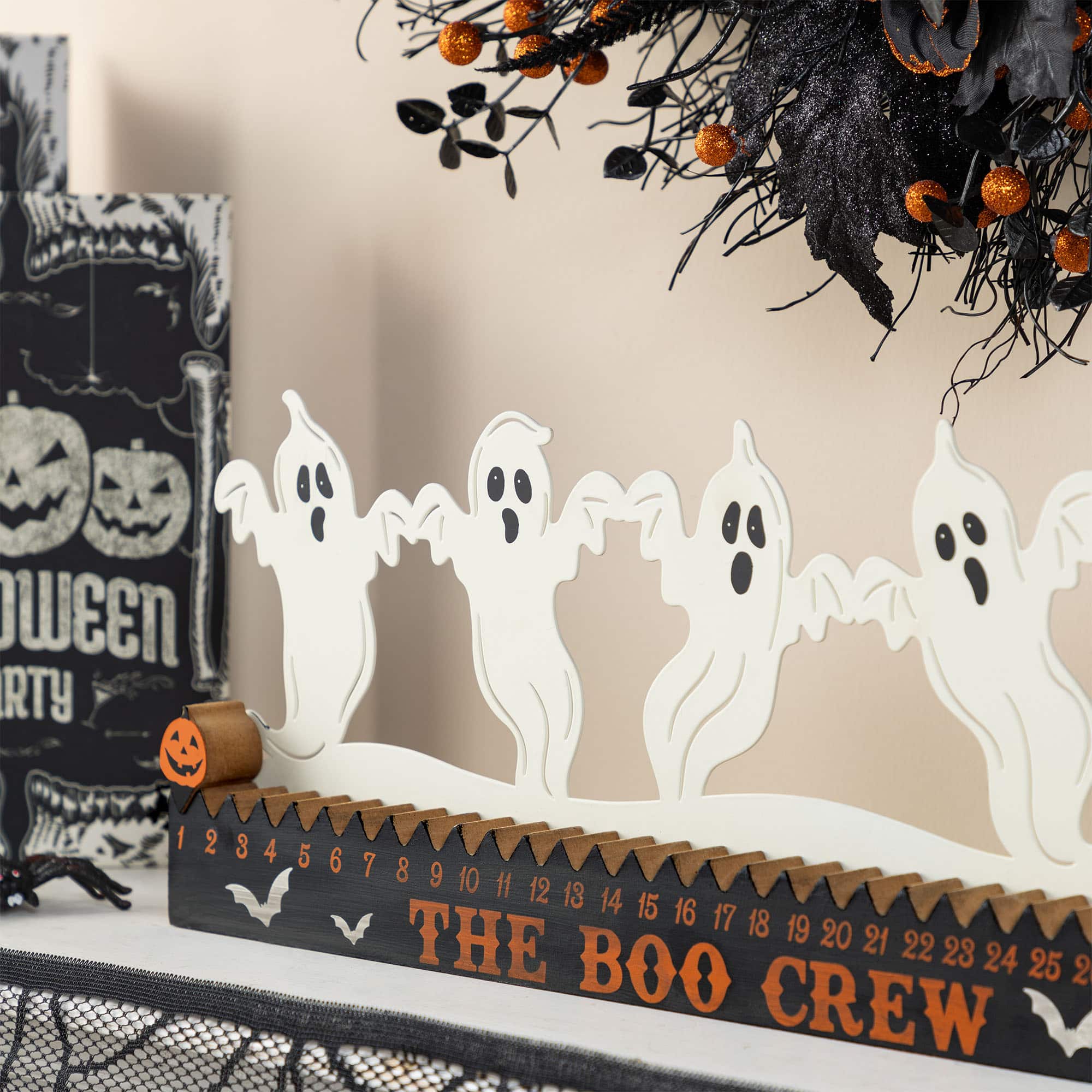 Glitzhome® 18"L Halloween Wooden & Metal White Ghost Silhouette Countdown Table Sign