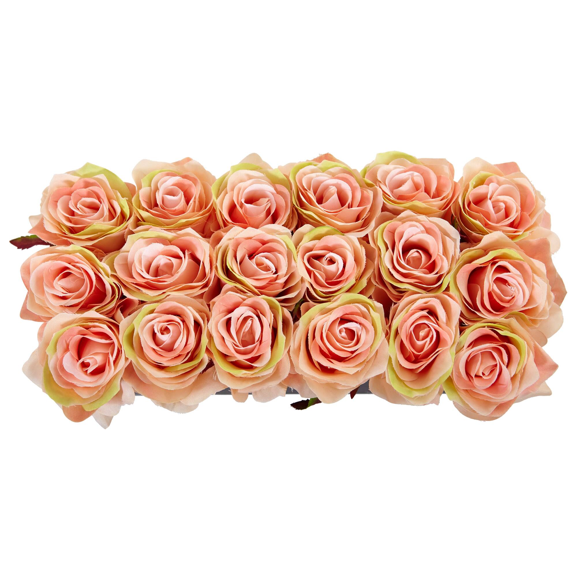 6'' Peach Roses in Black Planter