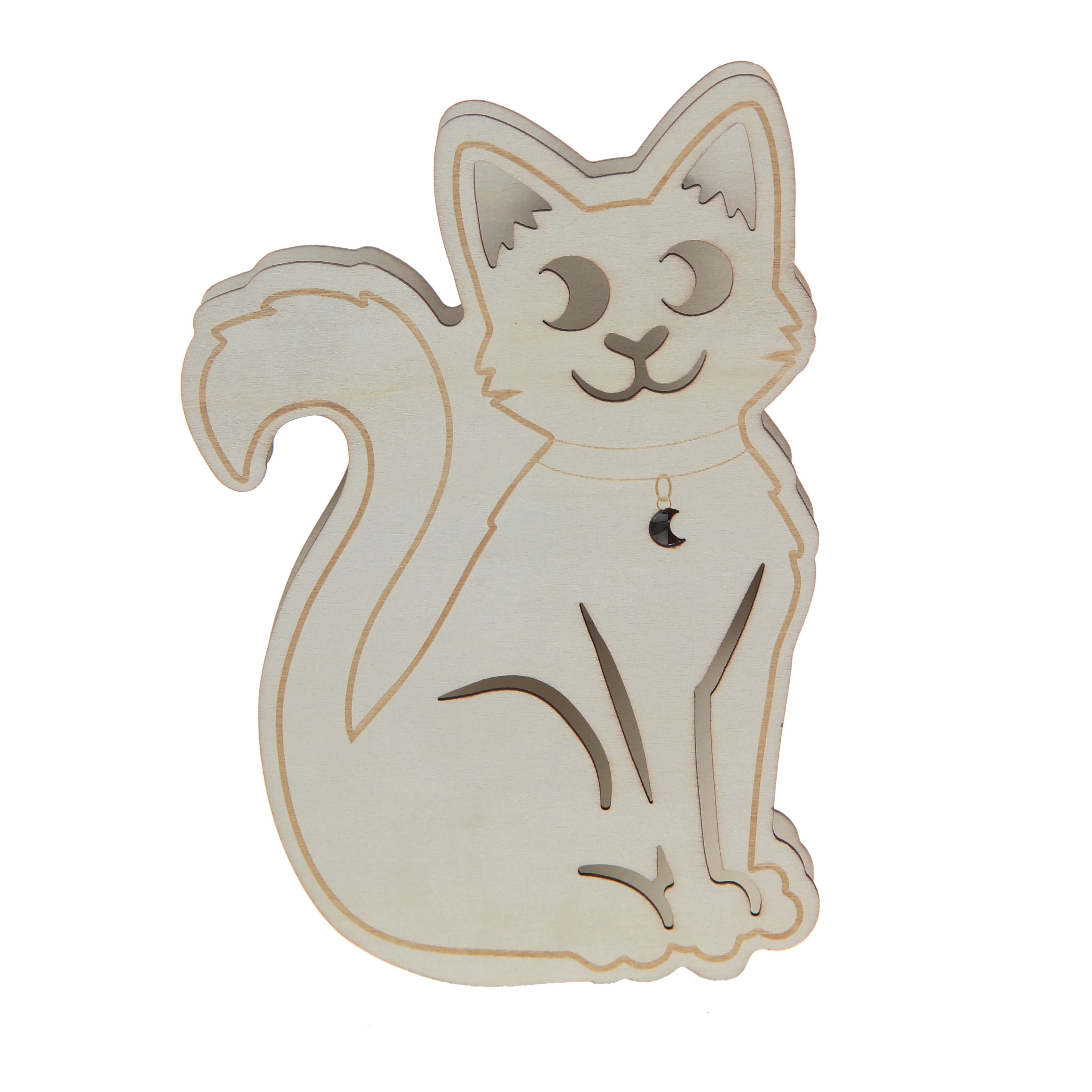 7.5&#x22; DIY Cat LED Wood D&#xE9;cor by Make Market&#xAE;