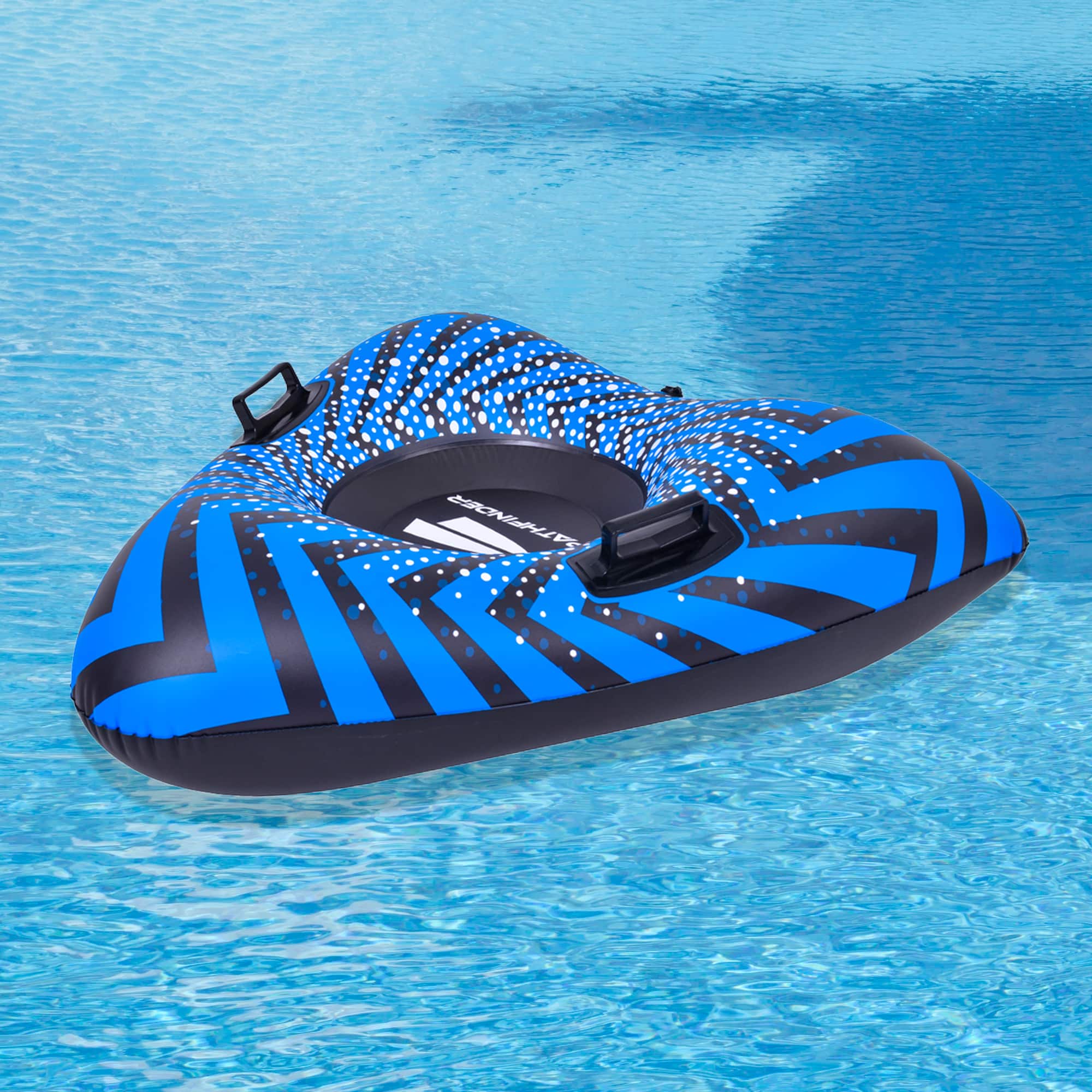 Pool Central 3.2ft. Inflatable Triangle Black &#x26; Blue Ride-On Pool Float &#x26; Snow Tube