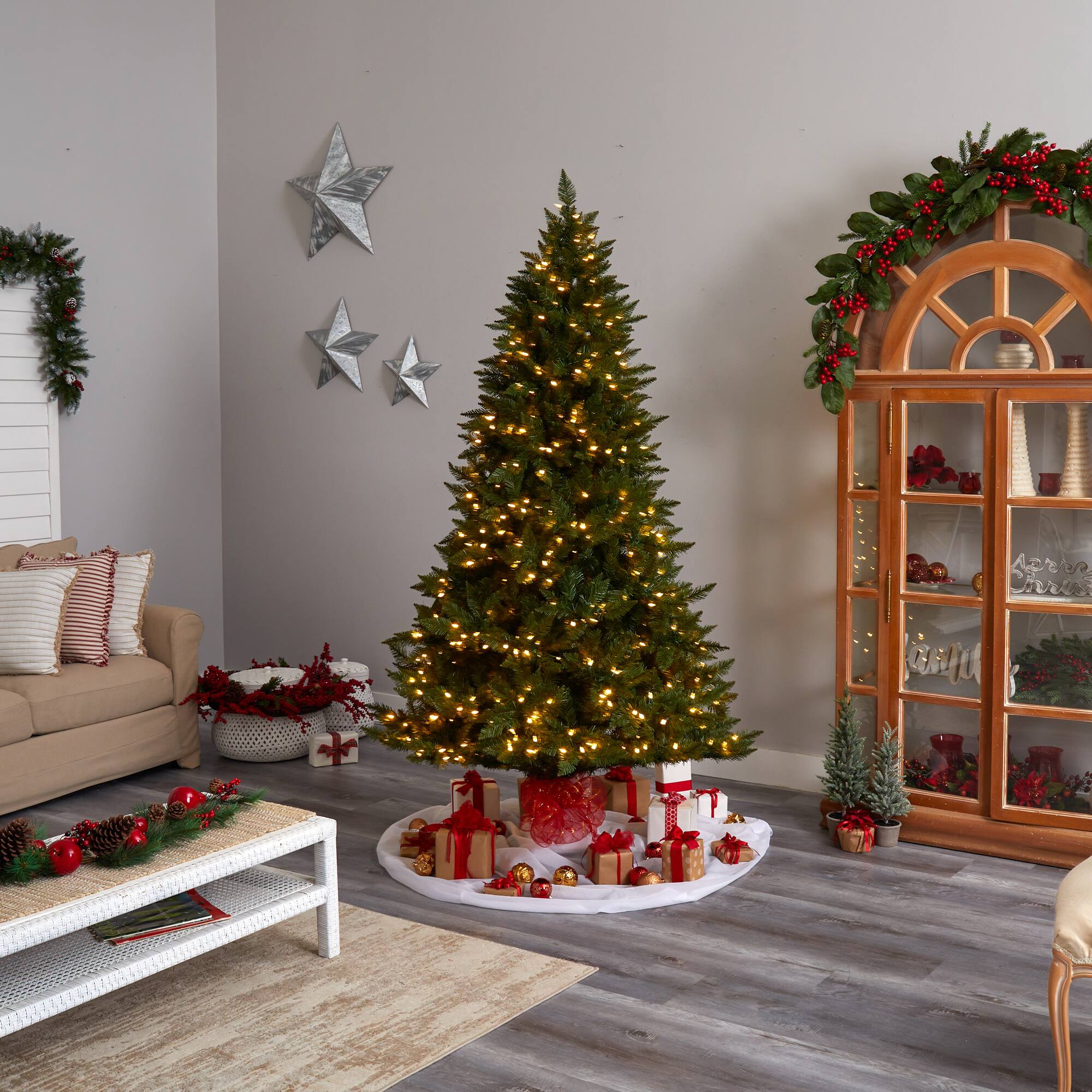 7.5ft. Pre-Lit Vermont Spruce Artificial Christmas Tree, Color Changing LED Lights