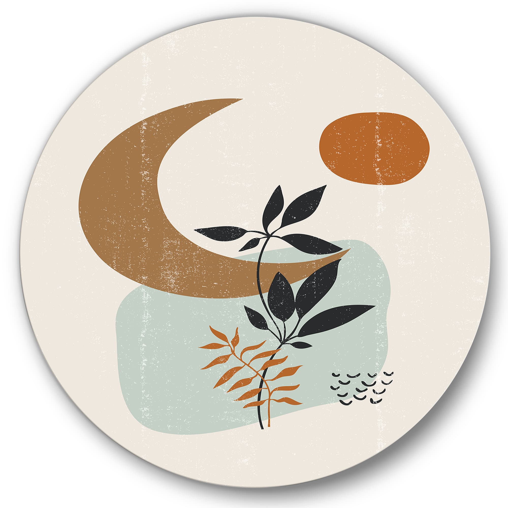 Designart - Abstract Sun &#x26; Moon With Minimal Plants - Modern Metal Circle Wall Art