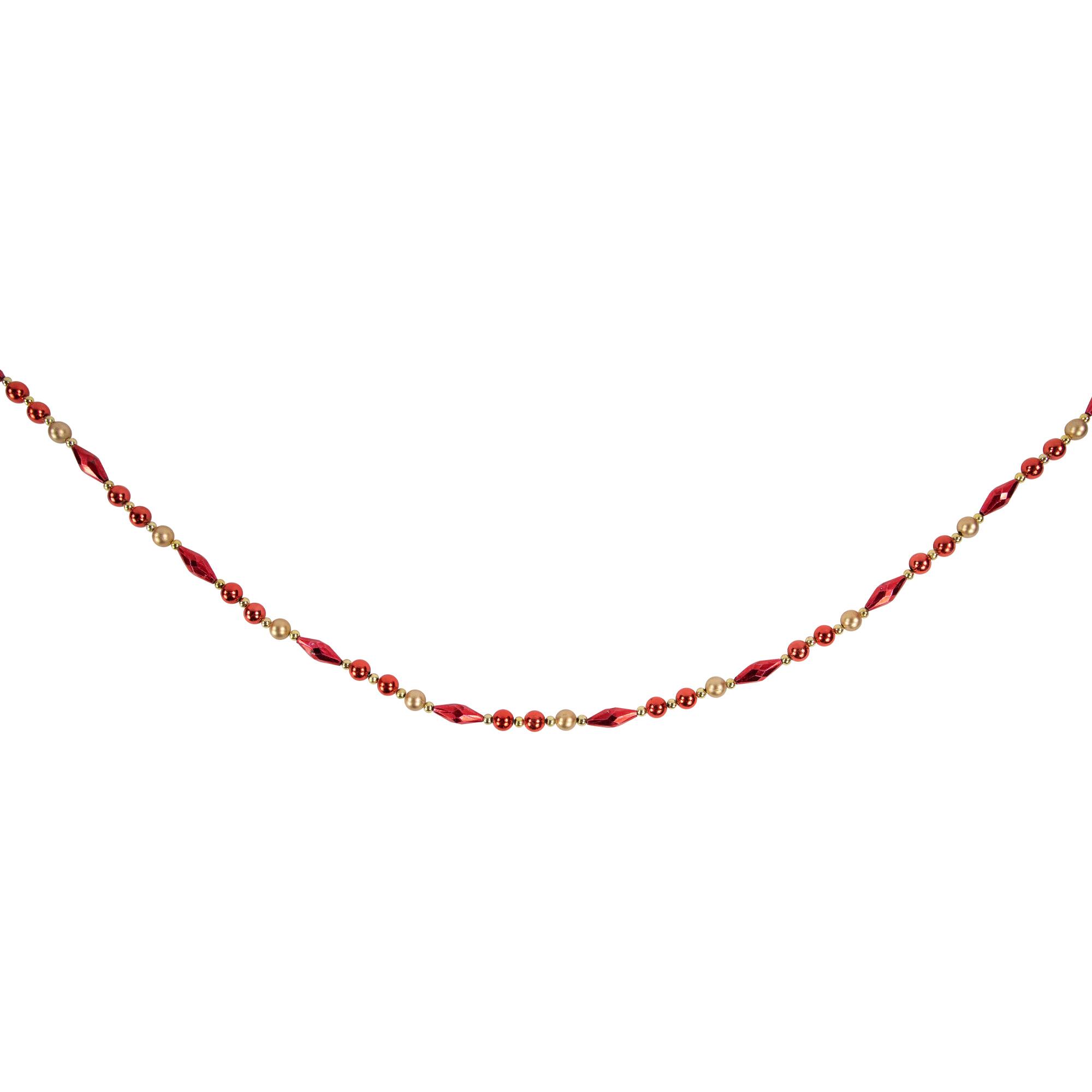 9ft. Red & Gold Unlit Shiny & Matte Beaded Christmas Garland