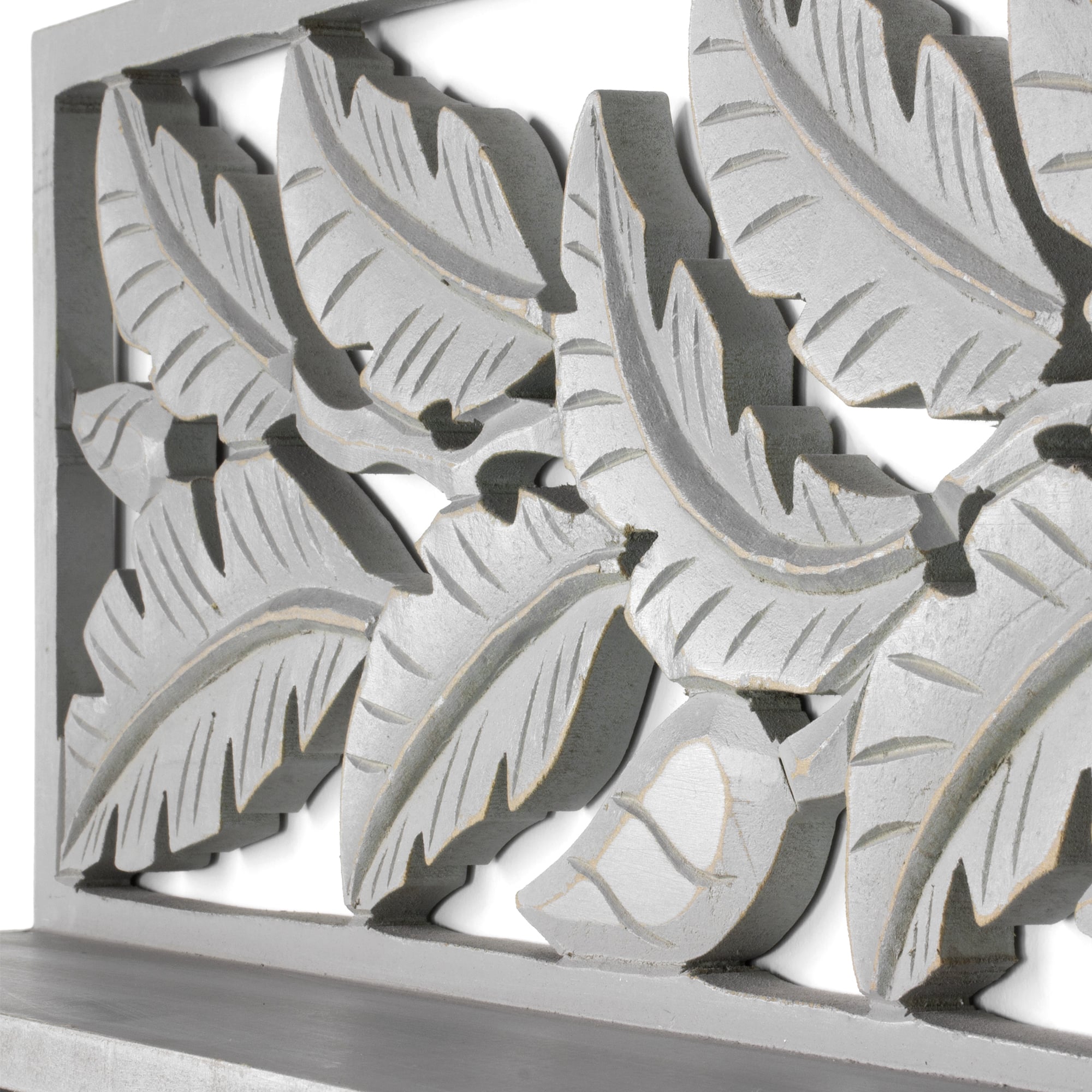 30&#x22; Dove Gray Hand-Carved Floating Wall Shelf