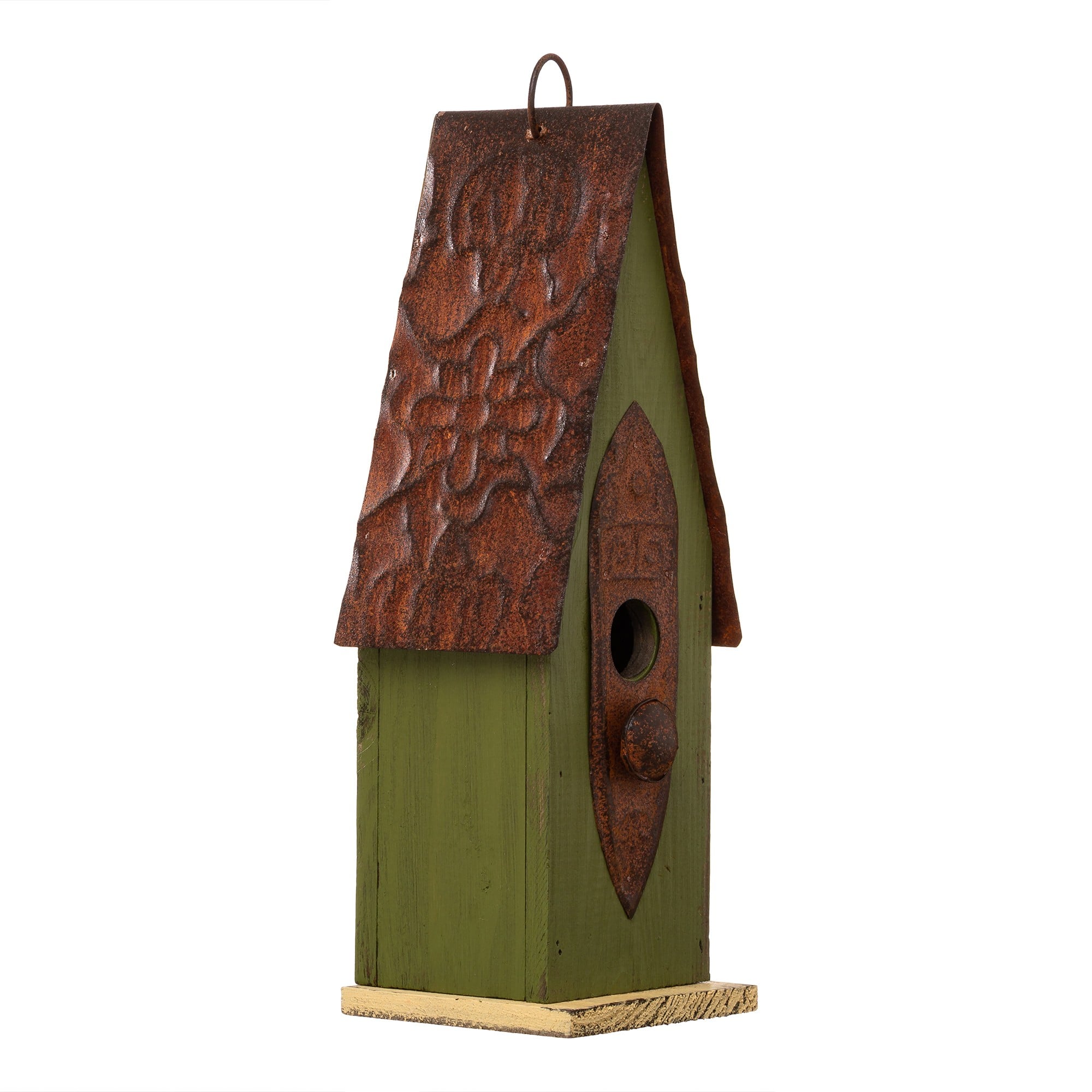 Glitzhome® 13" Hanging Distressed Green Solid Wood Garden Birdhouse