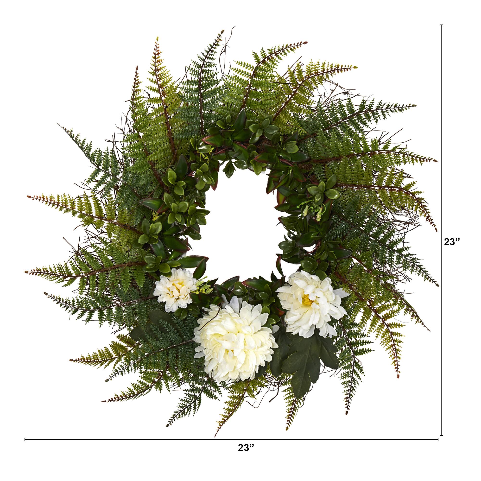 23&#x22; Fern &#x26; Chrysanthemum Wreath