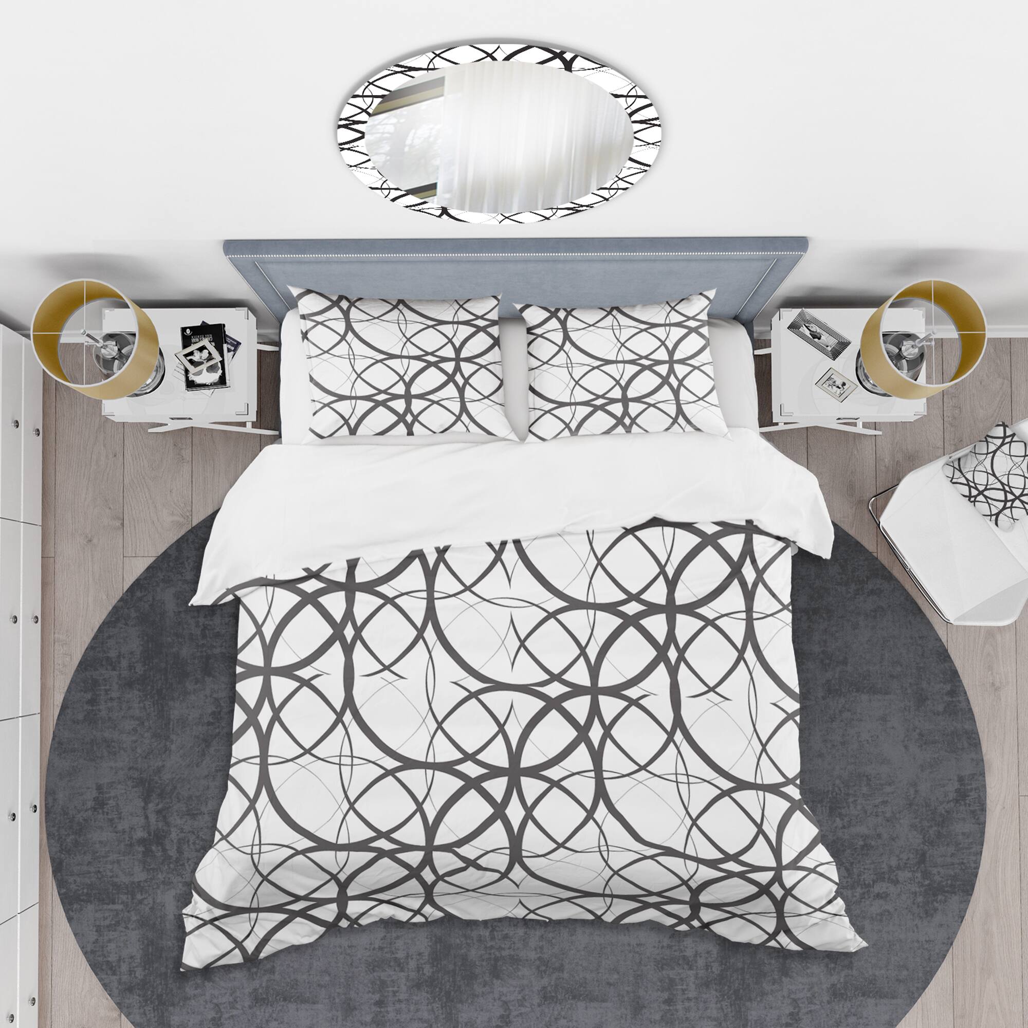 Designart &#x27;Monochrome Geometric Pattern&#x27; Mid-Century Duvet Cover Set