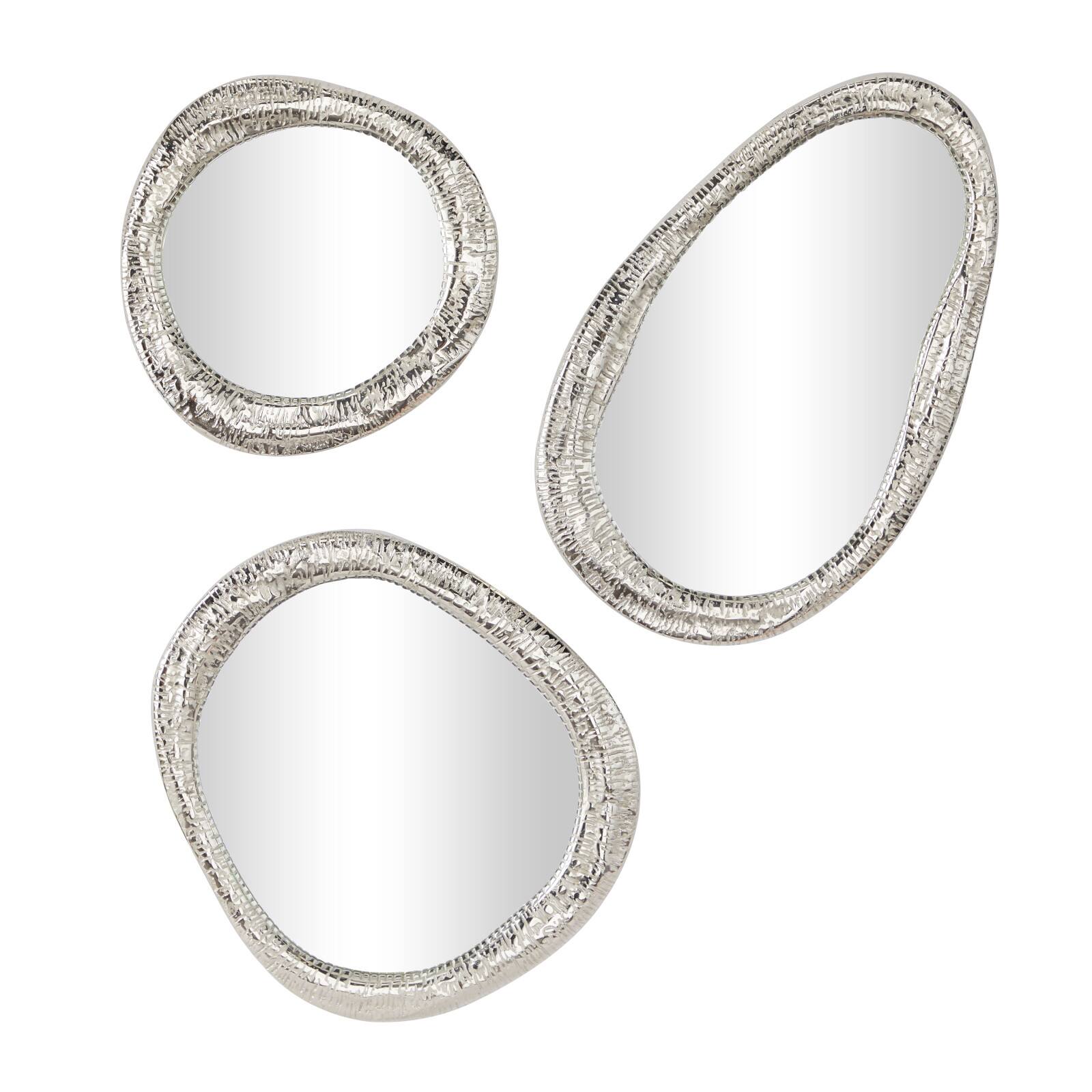 Silver Aluminum Abstract Wall Mirror Set of 3 23", 20", 15"