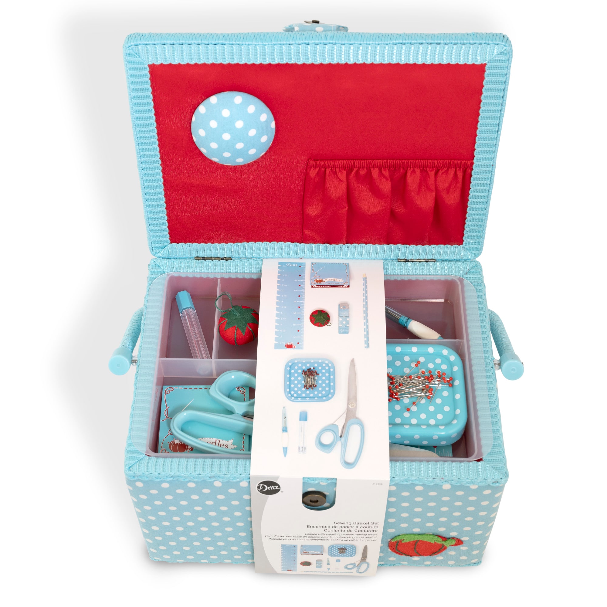 Dritz® Aqua Dots Large Sewing Basket Kit