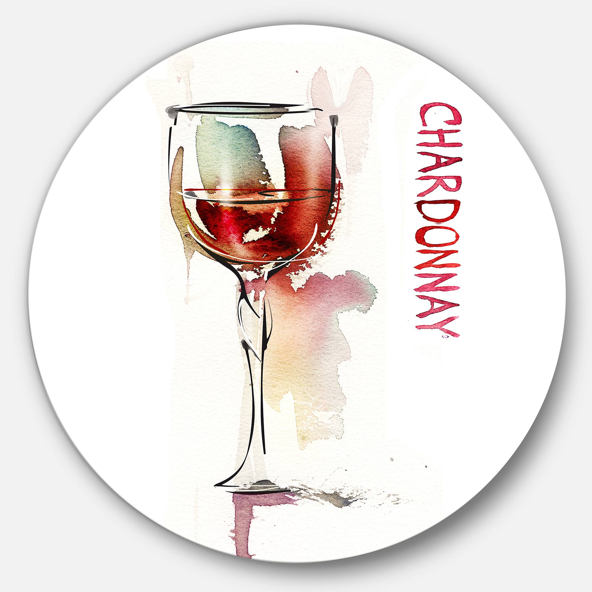 Designart - Red Wine on White Background' Contemporary Metal Circle Wall Art