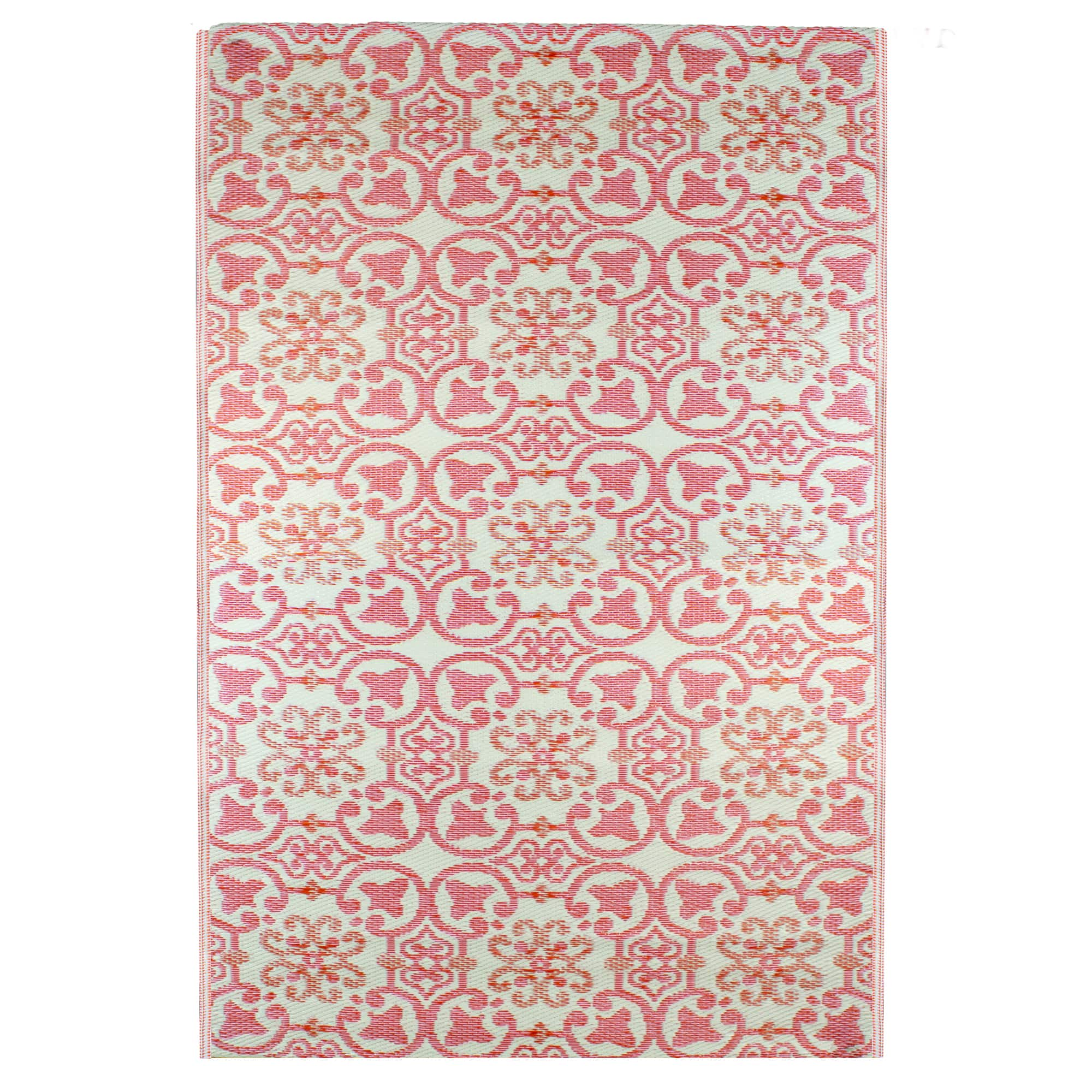 Pink &#x26; Cream Floral Design Rectangular Outdoor Area Rug, 4ft. x 6ft.