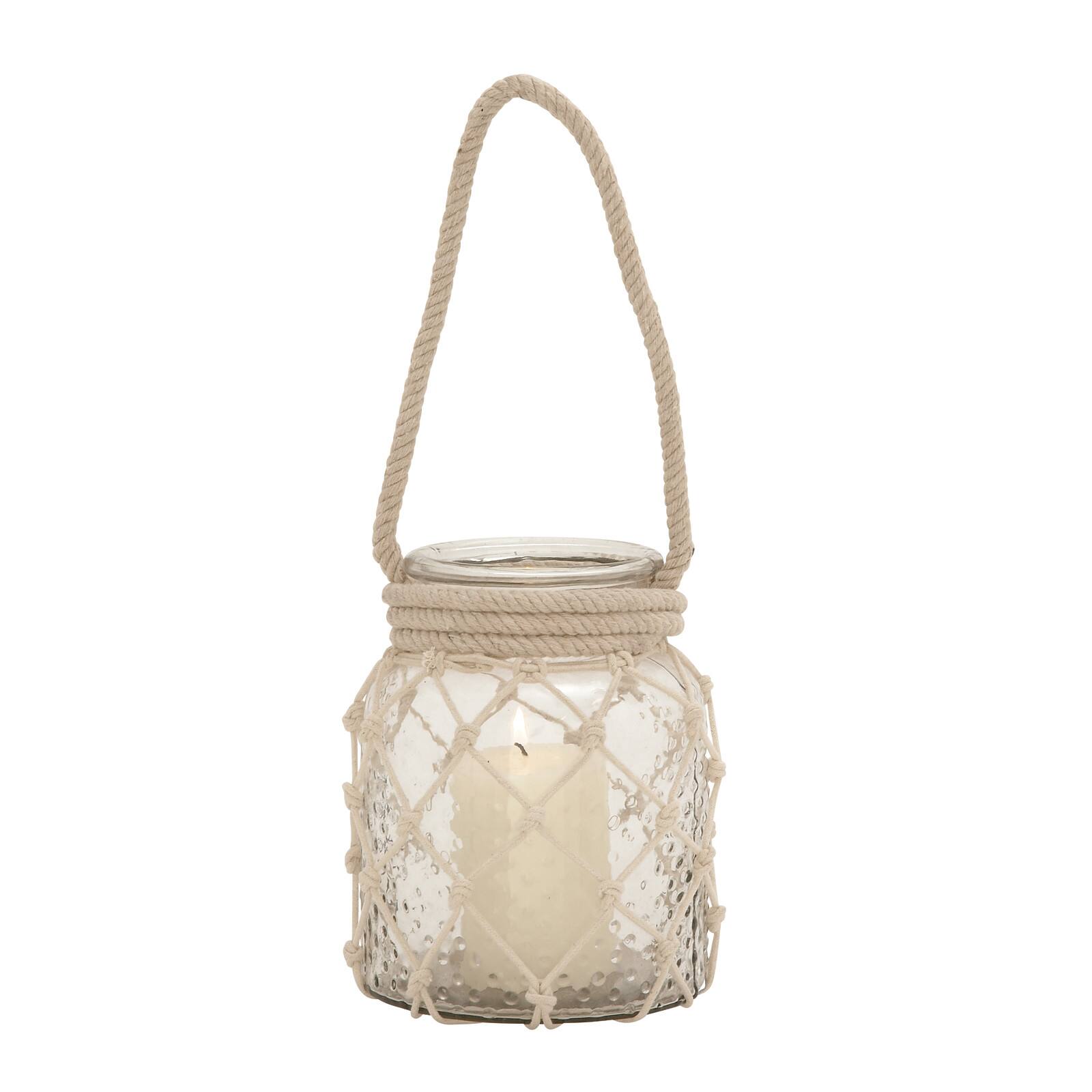 Clear Glass Coastal Candle Holder Lantern, 18&#x22; x 7&#x22; x 7&#x22;