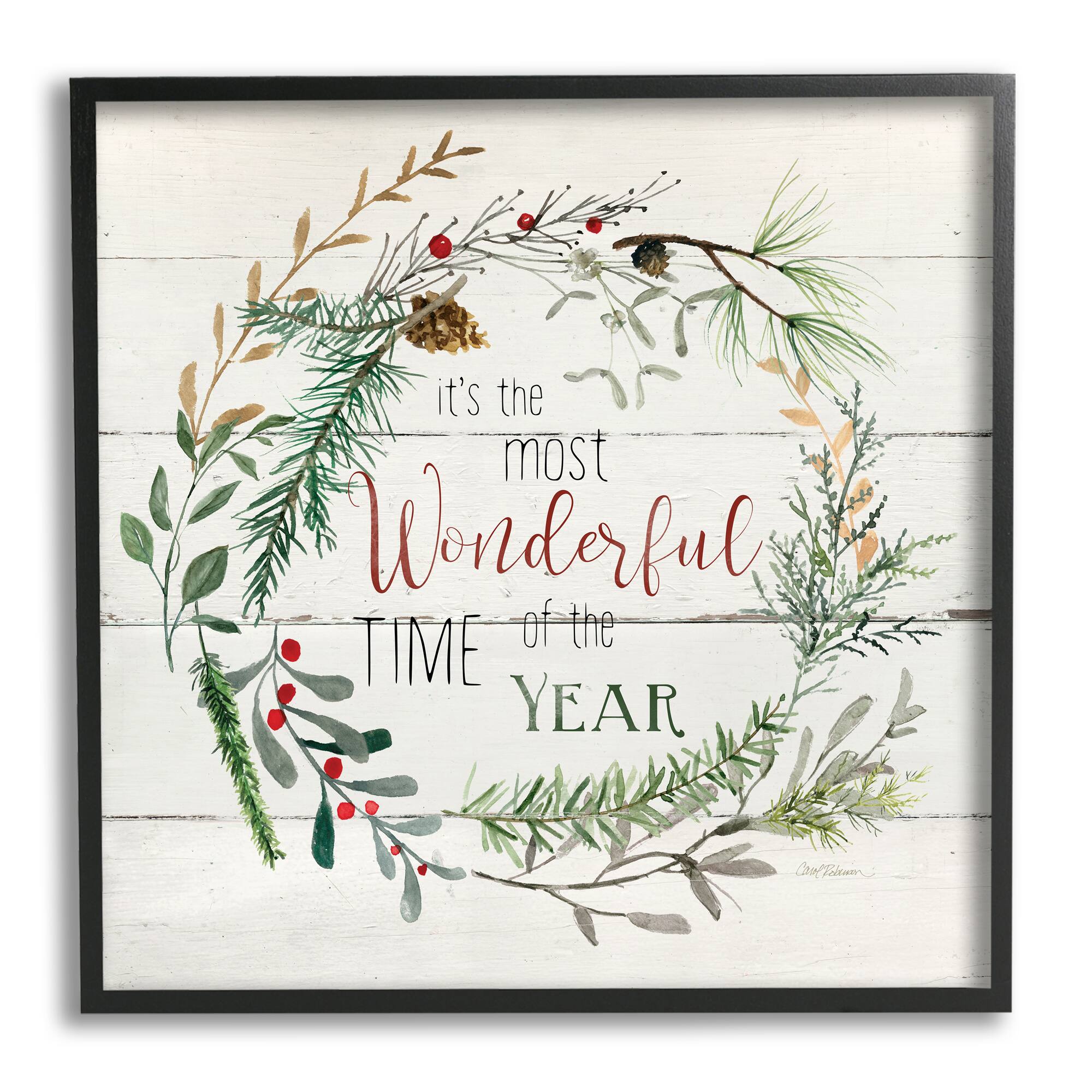 Stupell Industries Most Wonderful Time of Year Wreath Framed Giclee Art
