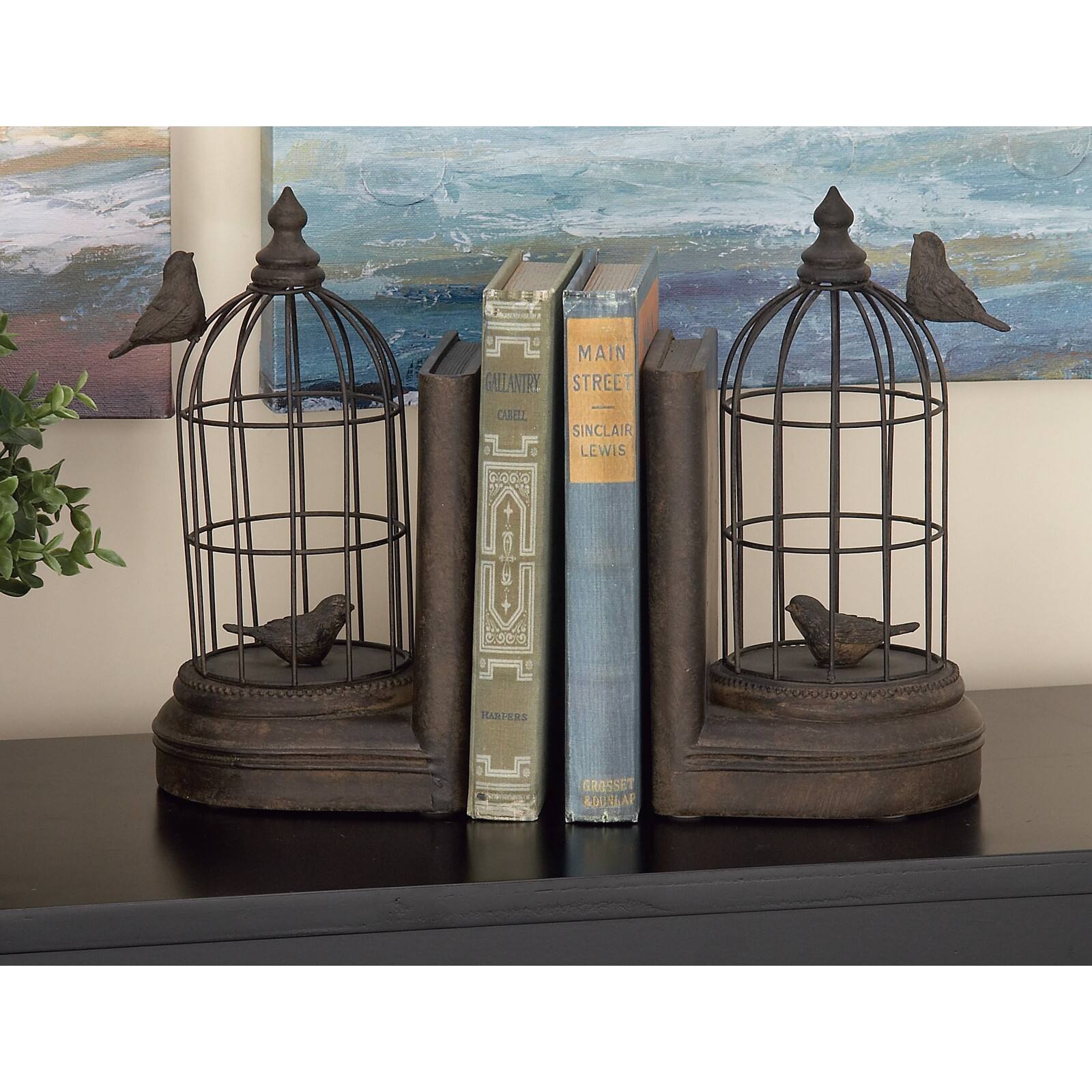 Black Metal Farmhouse Birdcage Bookends Set