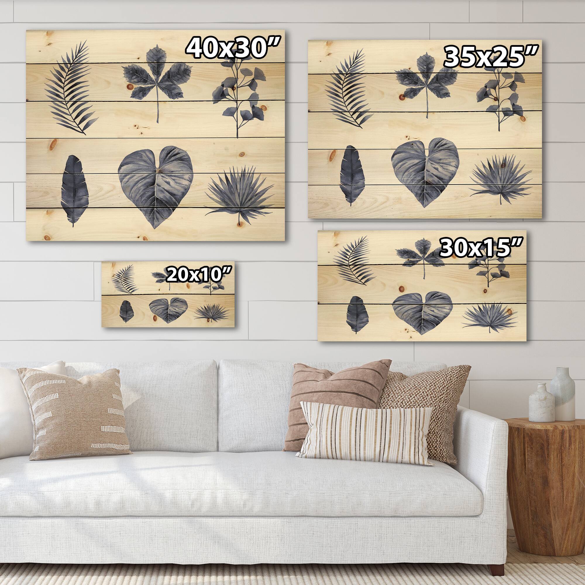 Designart - Abstract Blue Set Of Plant Leaves