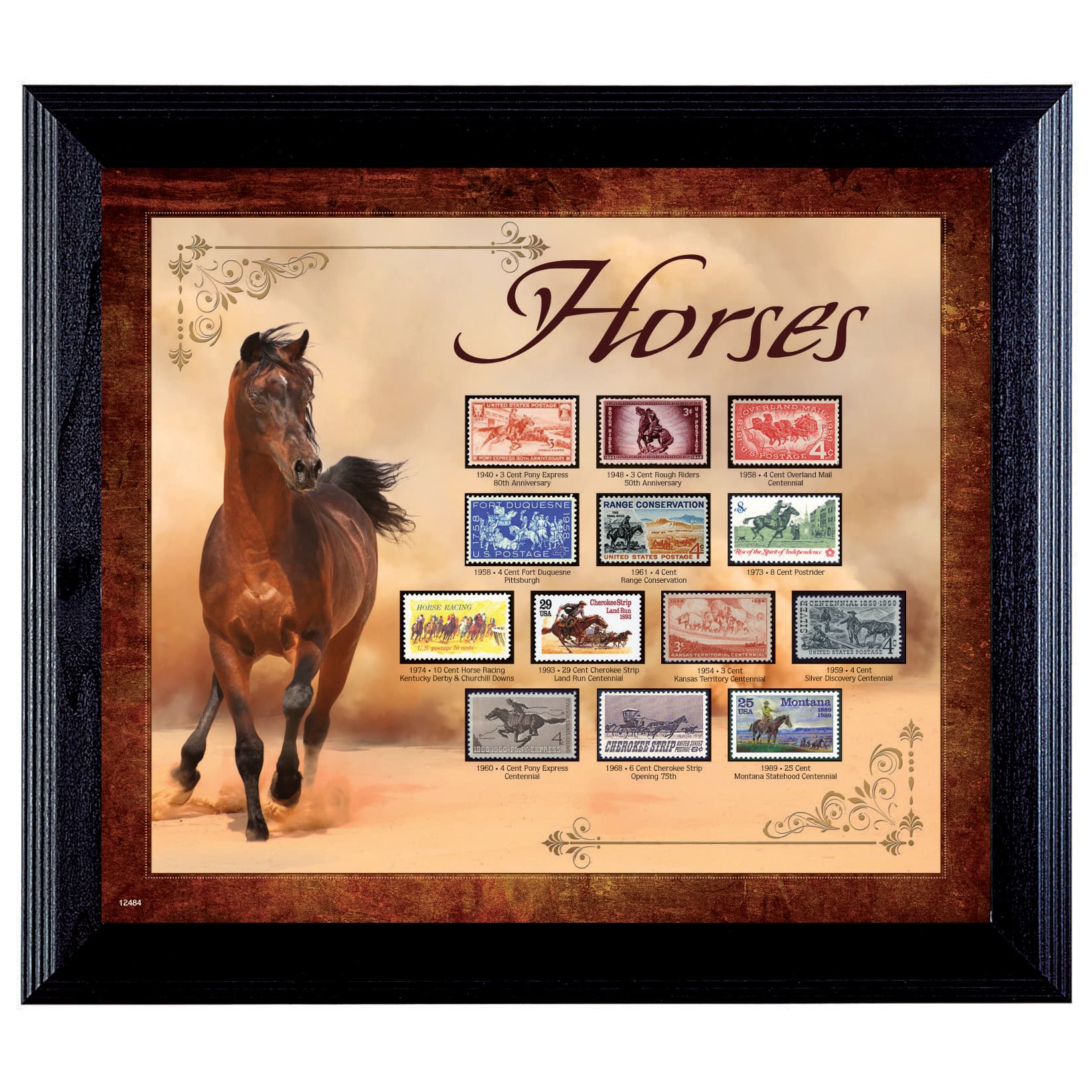 Horses on Stamps in Wall Frame