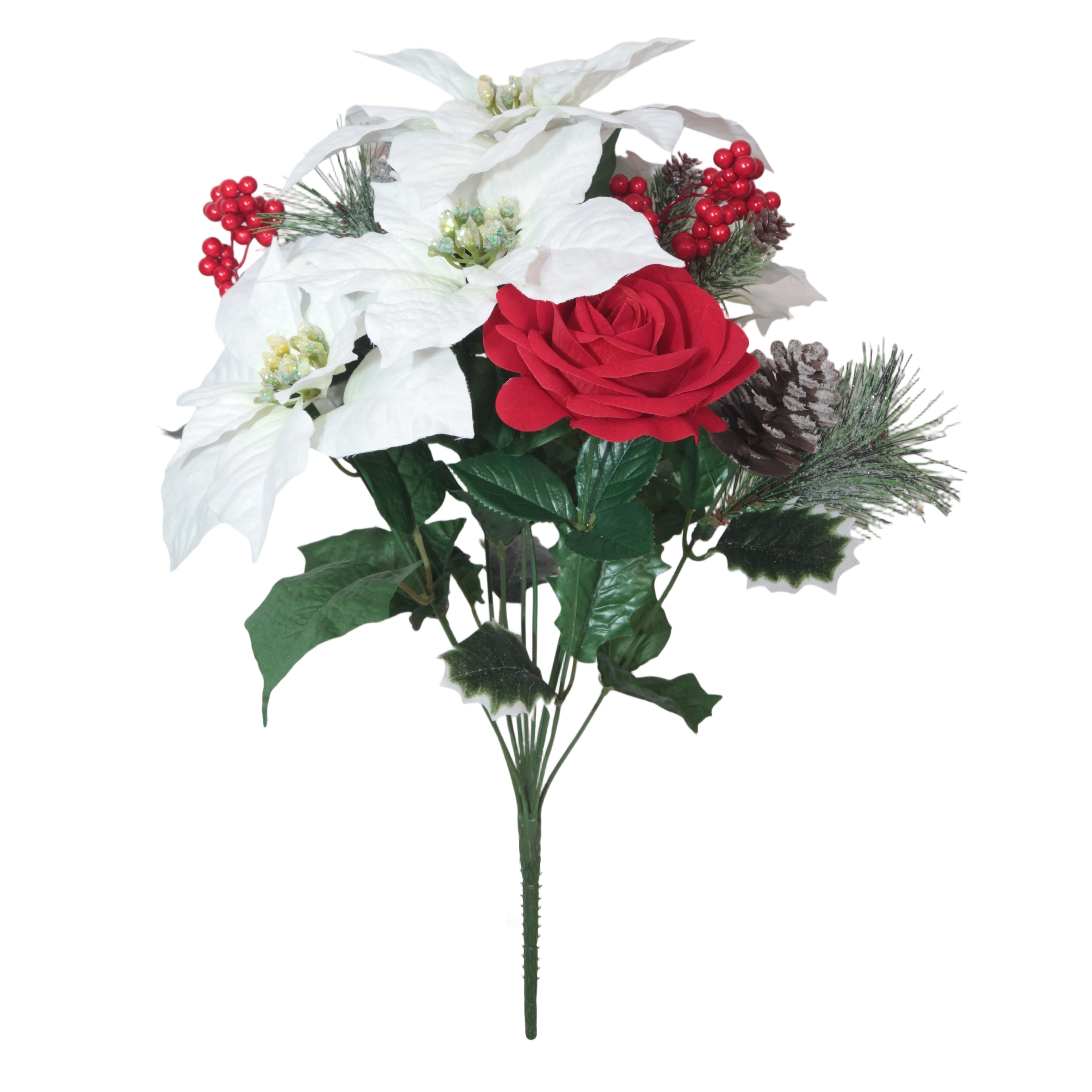 18.5&#x22; White Poinsettia &#x26; Red Rose Mix Deluxe Bush by Ashland&#xAE;