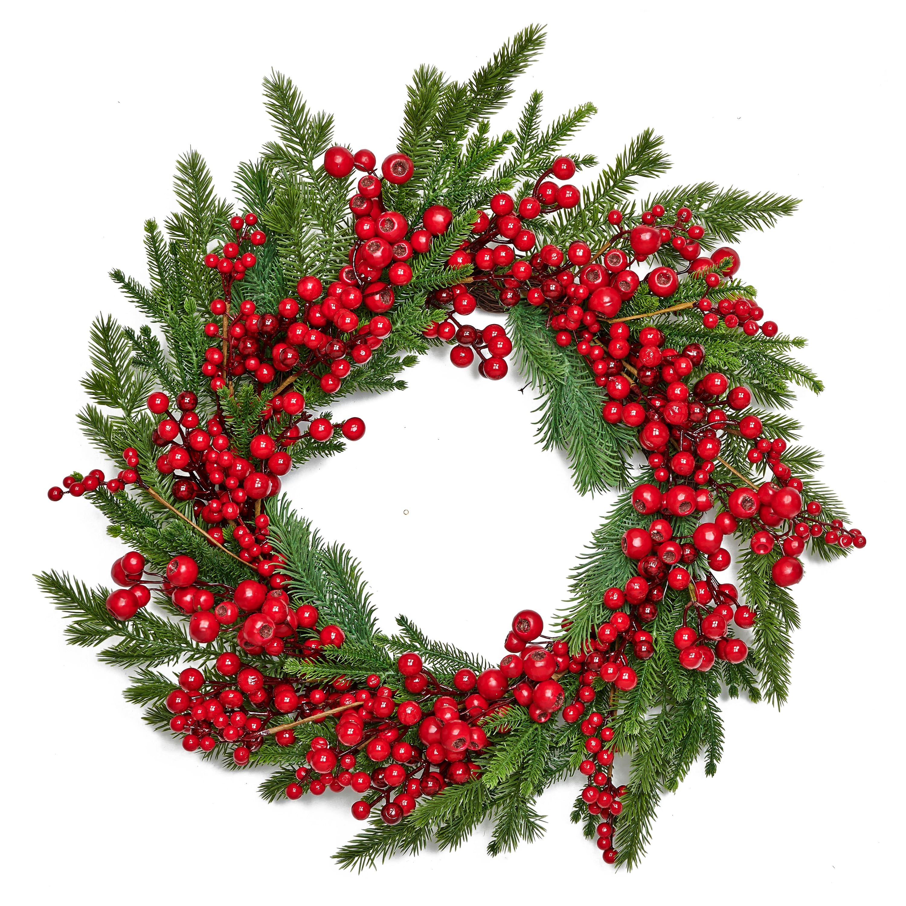 24" Red Berries & Cedar Christmas Wreath