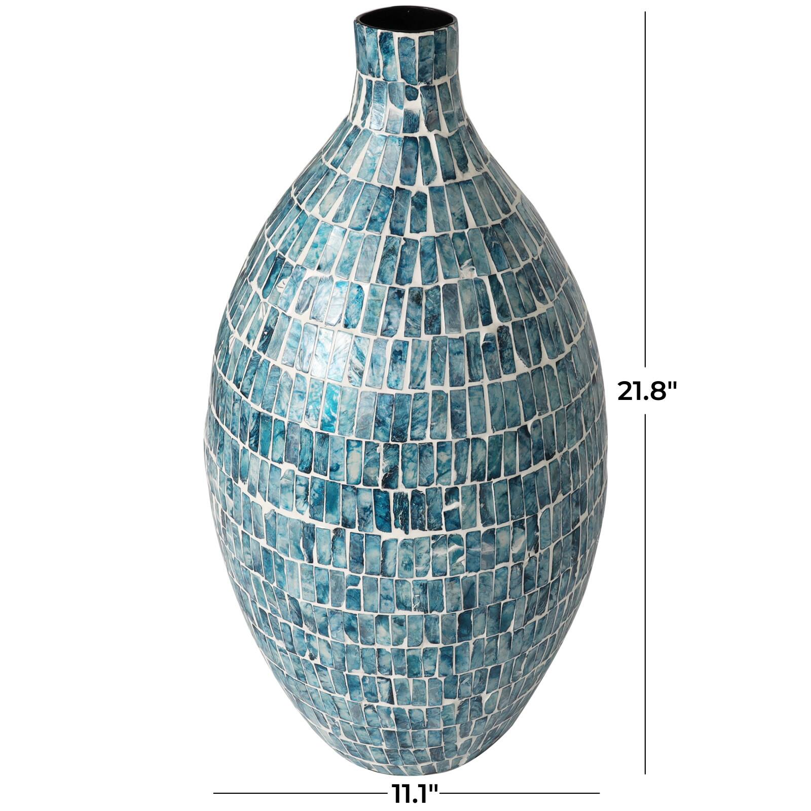 22" Blue Mother of Pearl Handmade Mosaic Inspired Vase