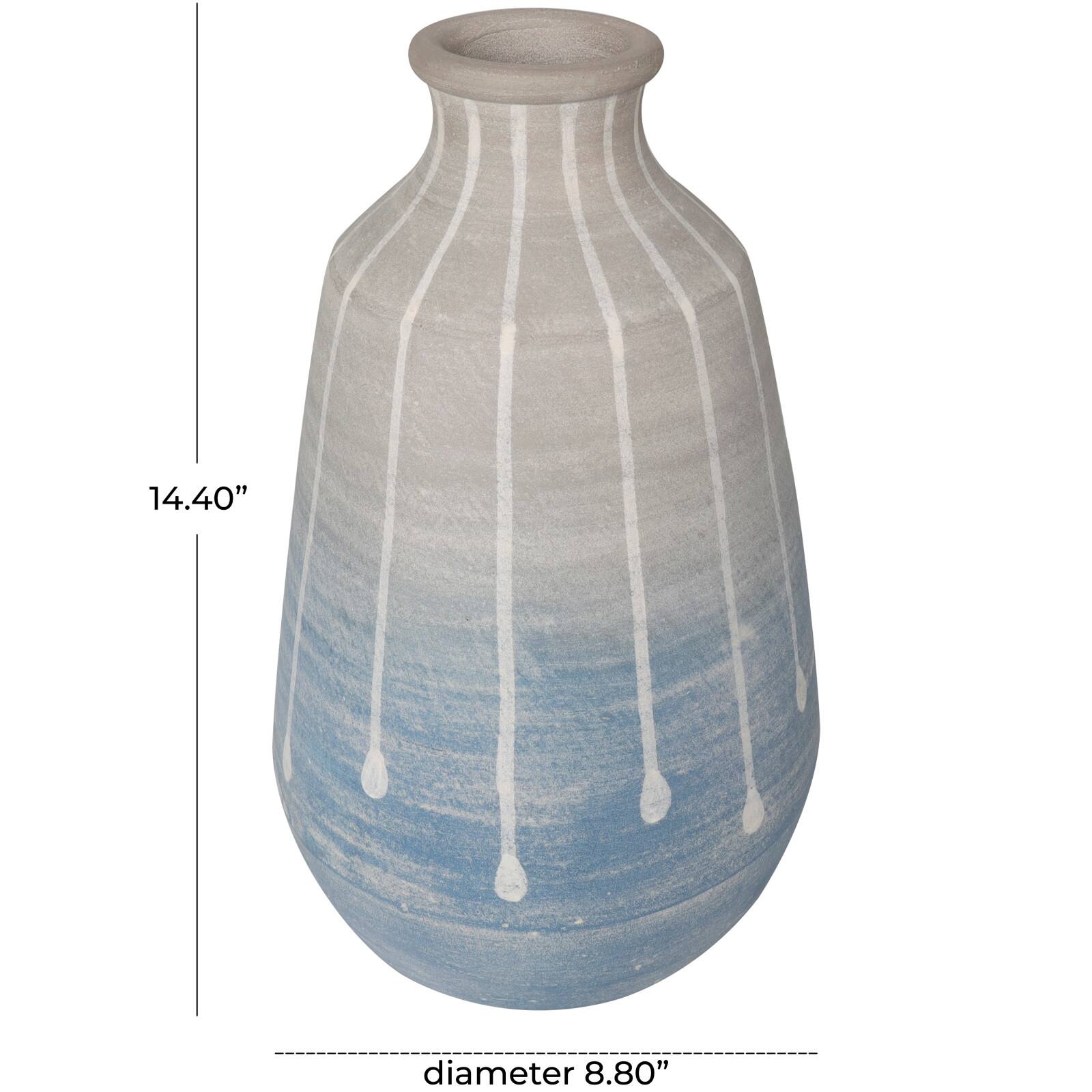 14&#x22; Blue &#x26; Gray Ombre Ceramic Abstract Drip Vase