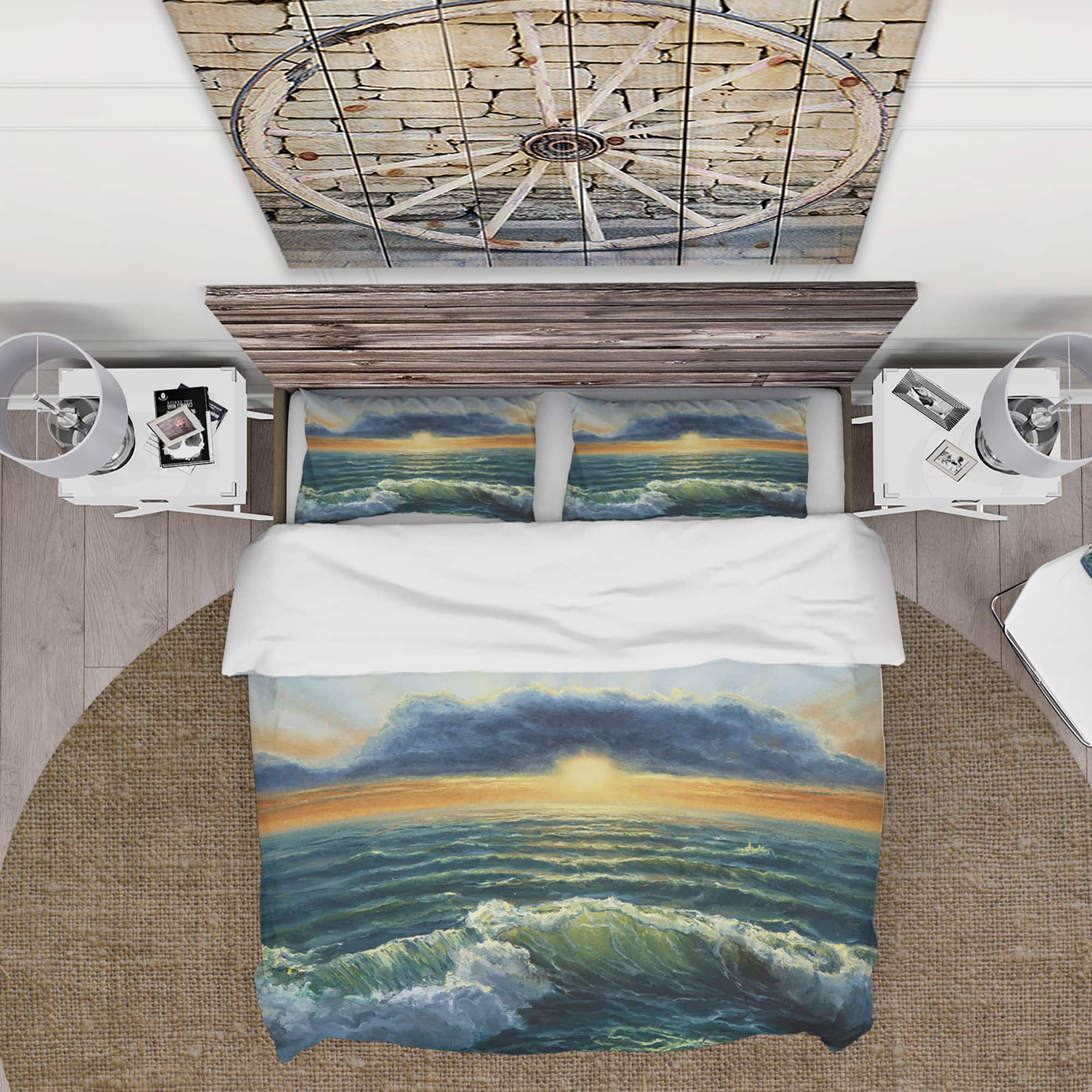 Designart &#x27;Sunset Over Cloudy ocean&#x27; Sea &#x26; Shore Bedding Set - Duvet Cover &#x26; Shams