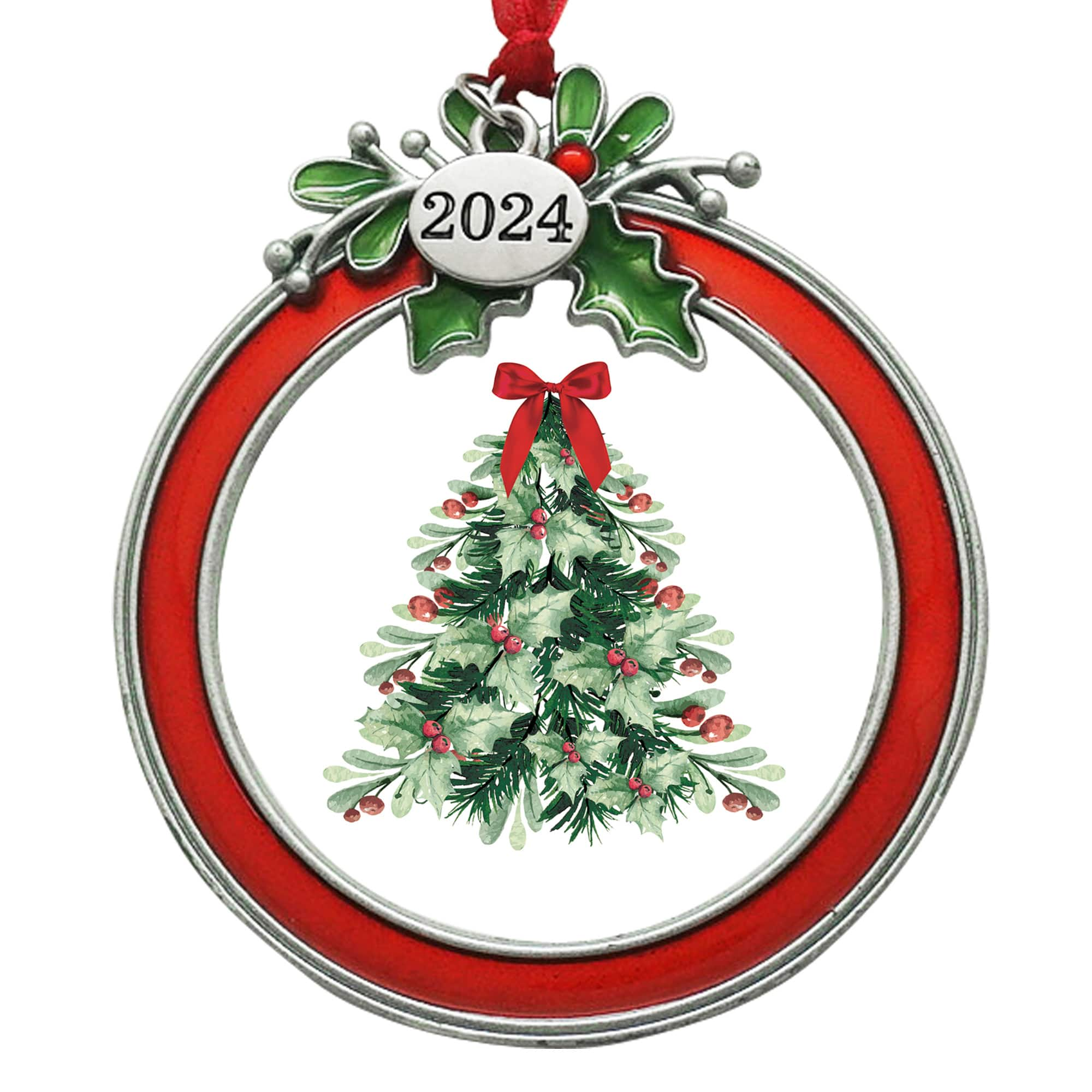 2.5&#x22; x 2.5&#x22; Red &#x26; Silver with Holly 2024 Ornament Frame by Studio D&#xE9;cor&#xAE;