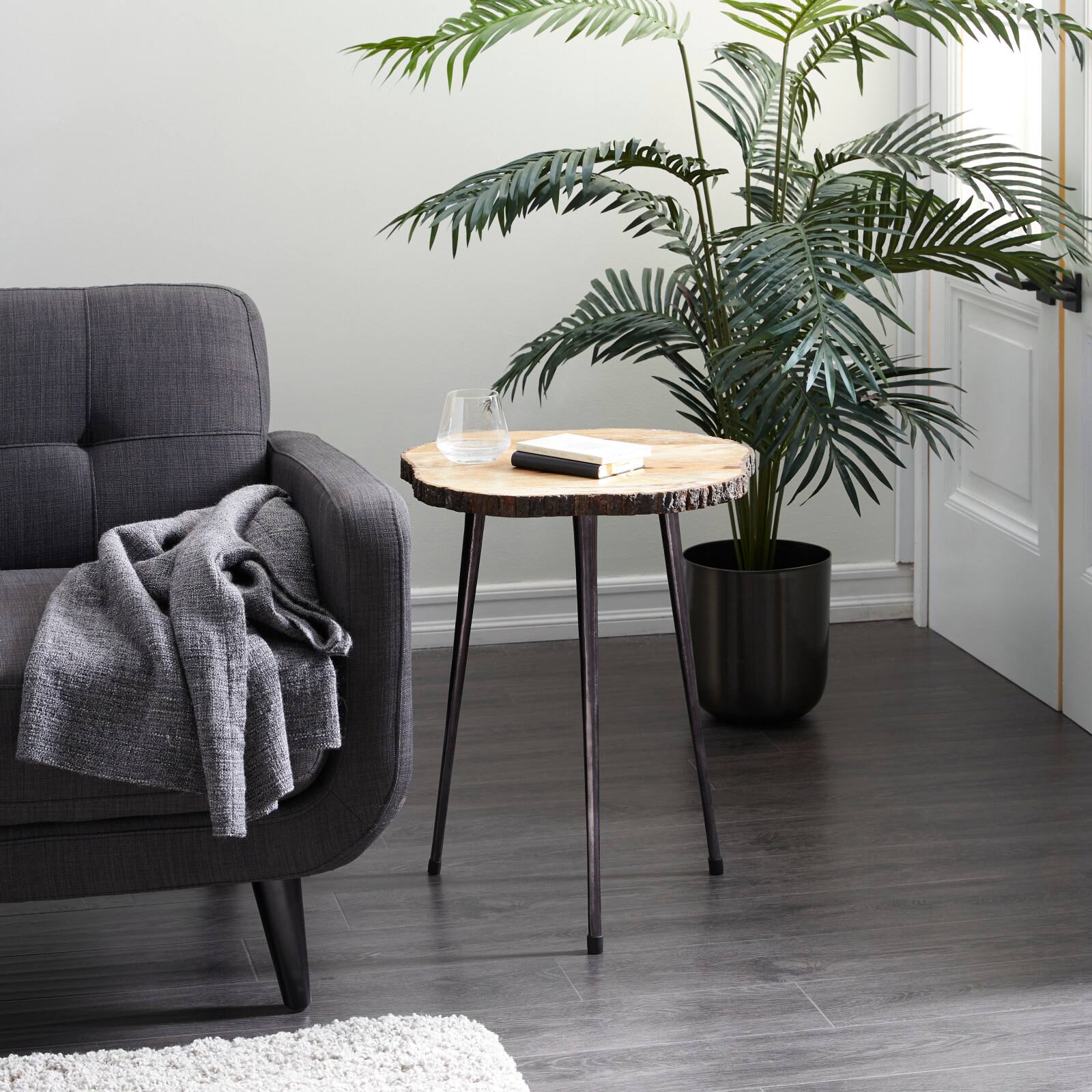 21" Brown Rustic Slab Accent Table