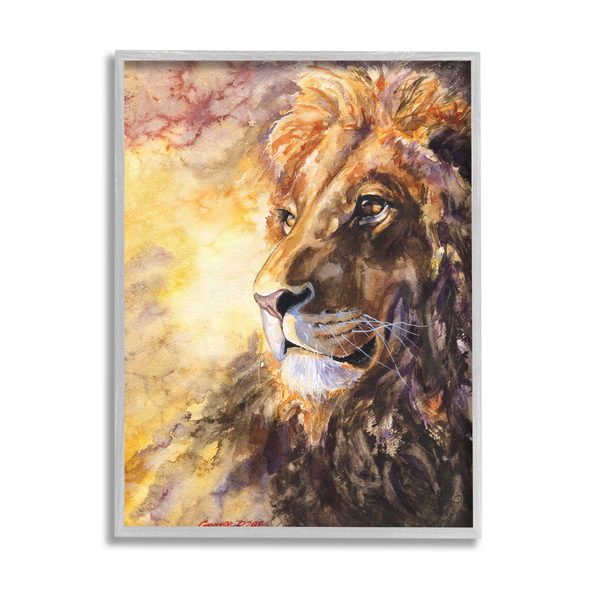 Stupell Industries Regal Lion Mane Safari Animal King Portrait in Gray Frame Wall Art