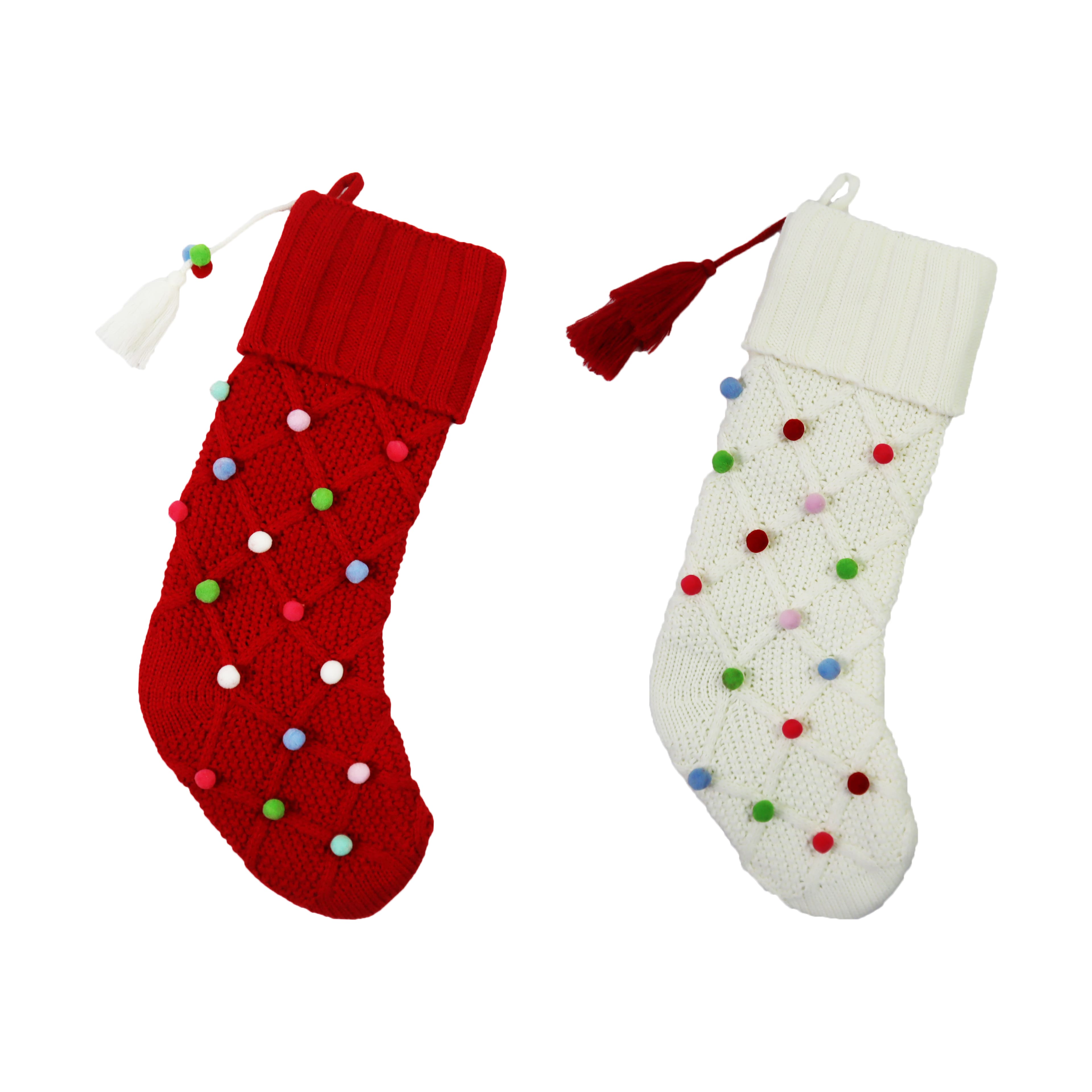 Assorted 21&#x22; Knit Pom Pom Dots Stocking, 1pc. by Ashland&#xAE;