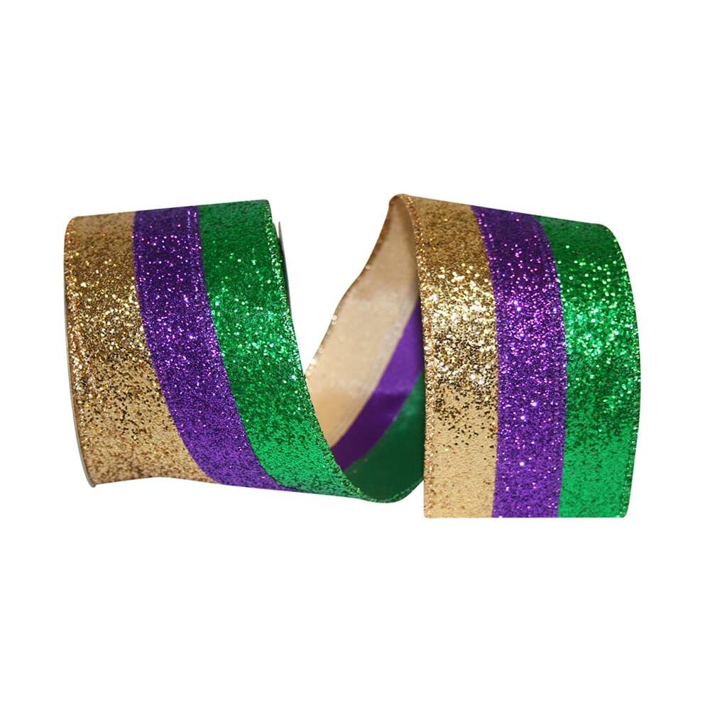 Wired Mardi Gras Glitter Stripes Bow (2.5