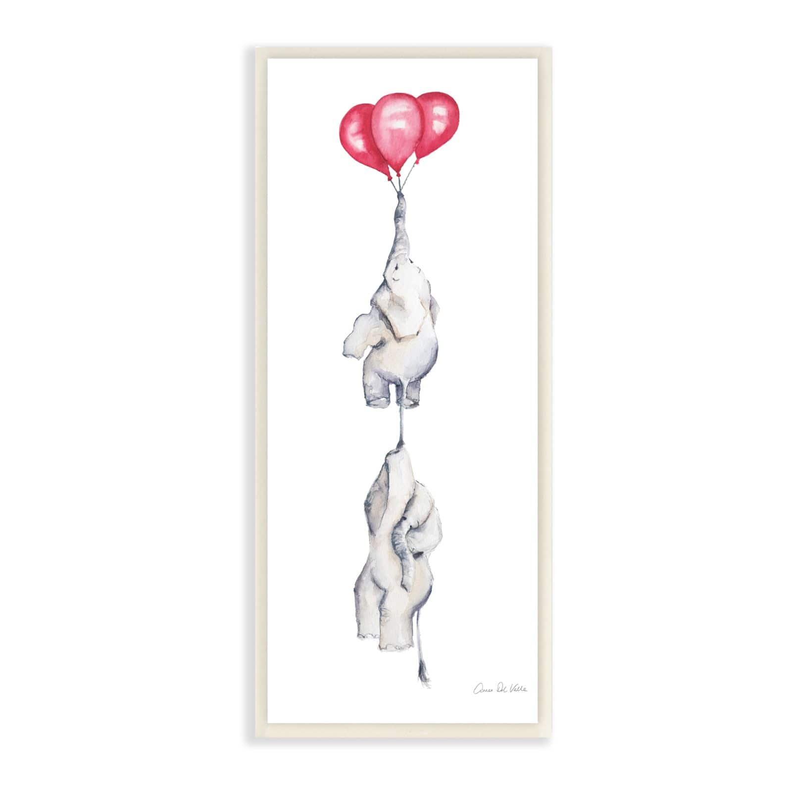 Stupell Industries Kids' Baby Elephants Flying with Floating Red Balloons,7" x 17"