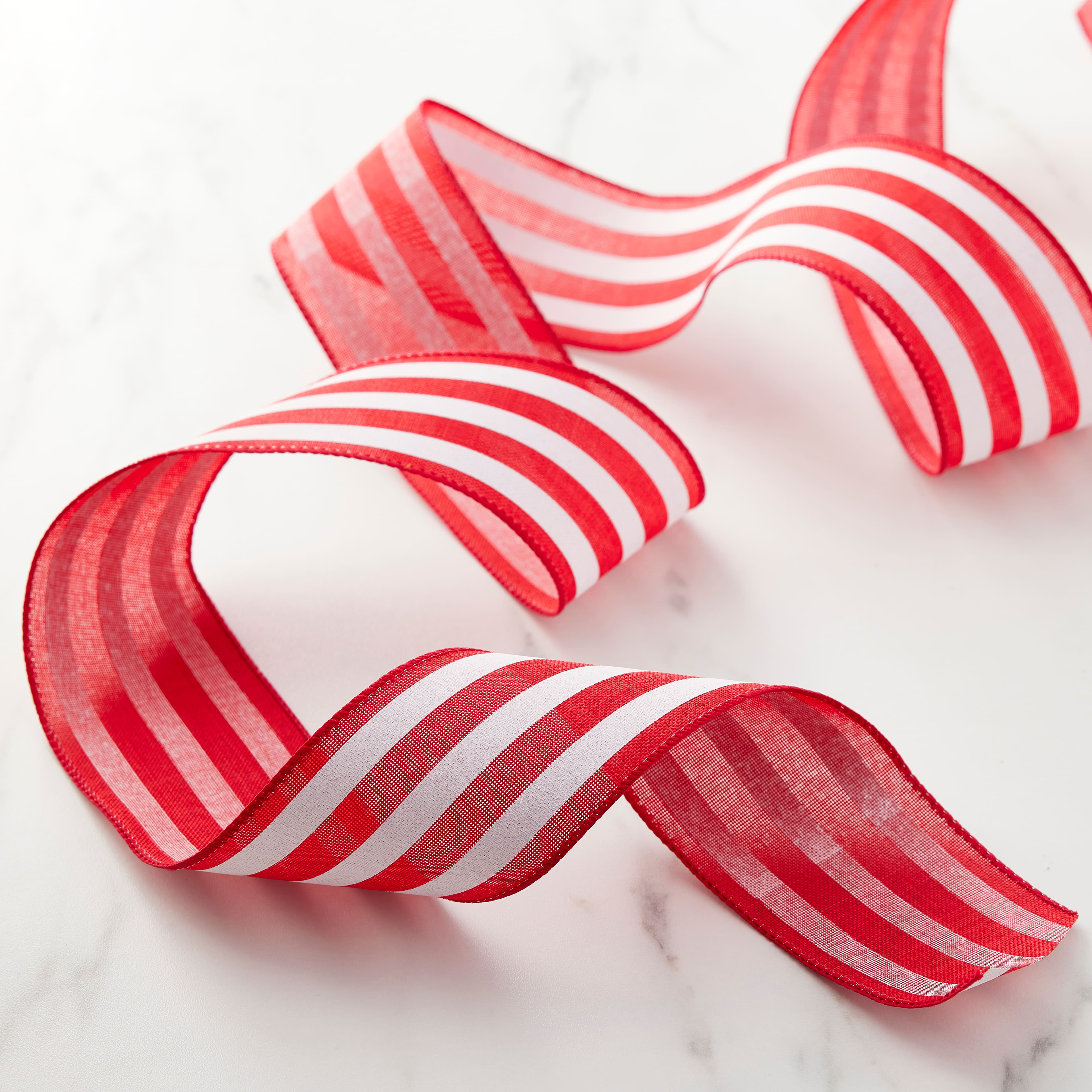 2.5&#x22; x 25ft. Stripe Faux Linen Wired Ribbon by Celebrate It&#x2122; D&#xE9;cor