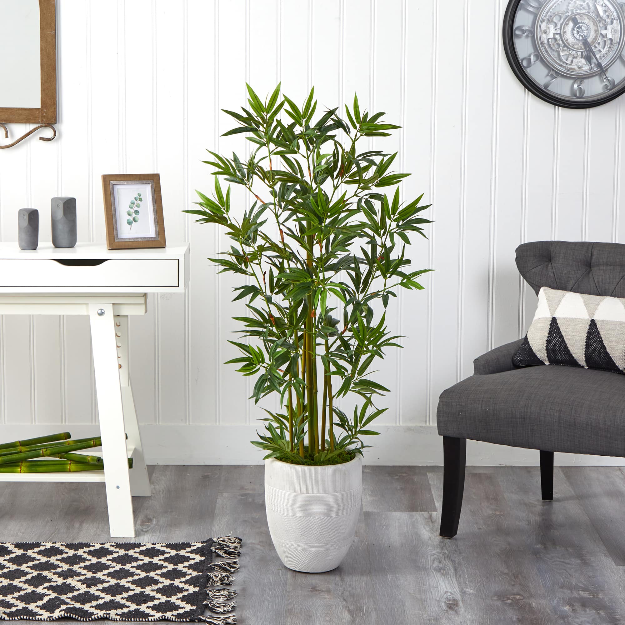 4ft. Bamboo Palm Tree In White Planter 