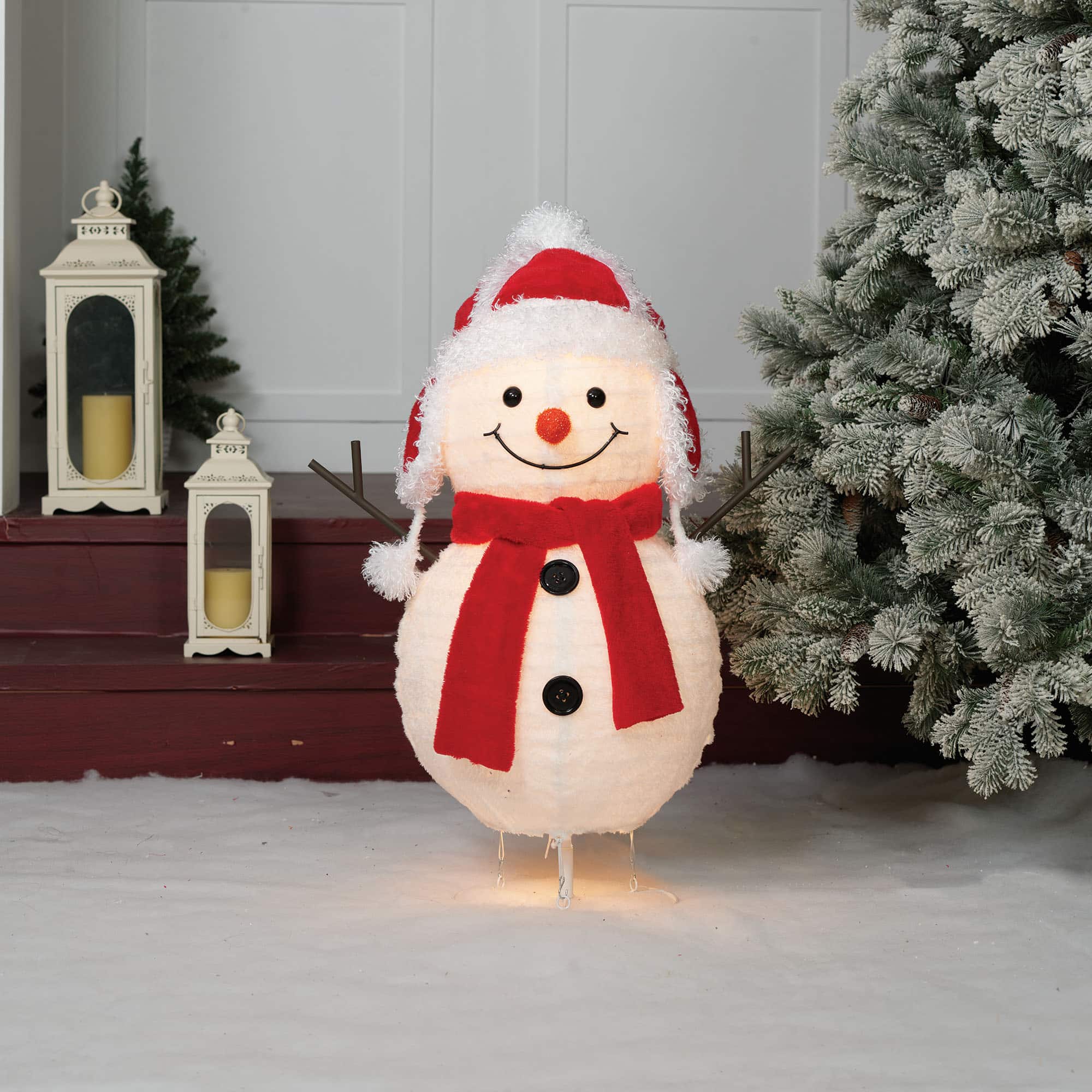 28&#x22; Pop-Up Fluffy Snowman Figurine