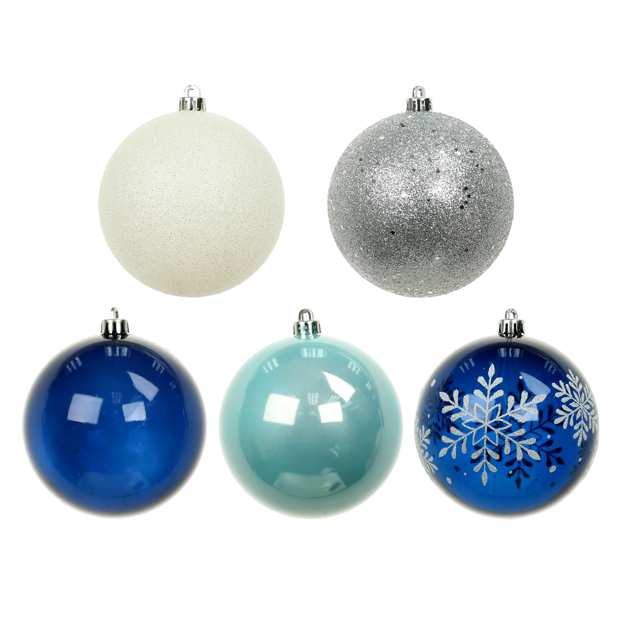 14 Pack 4&#x22; Blue &#x26; Silver Solid, Glitter &#x26; Snowflake Shatterproof Ball Ornaments by Ashland&#xAE;