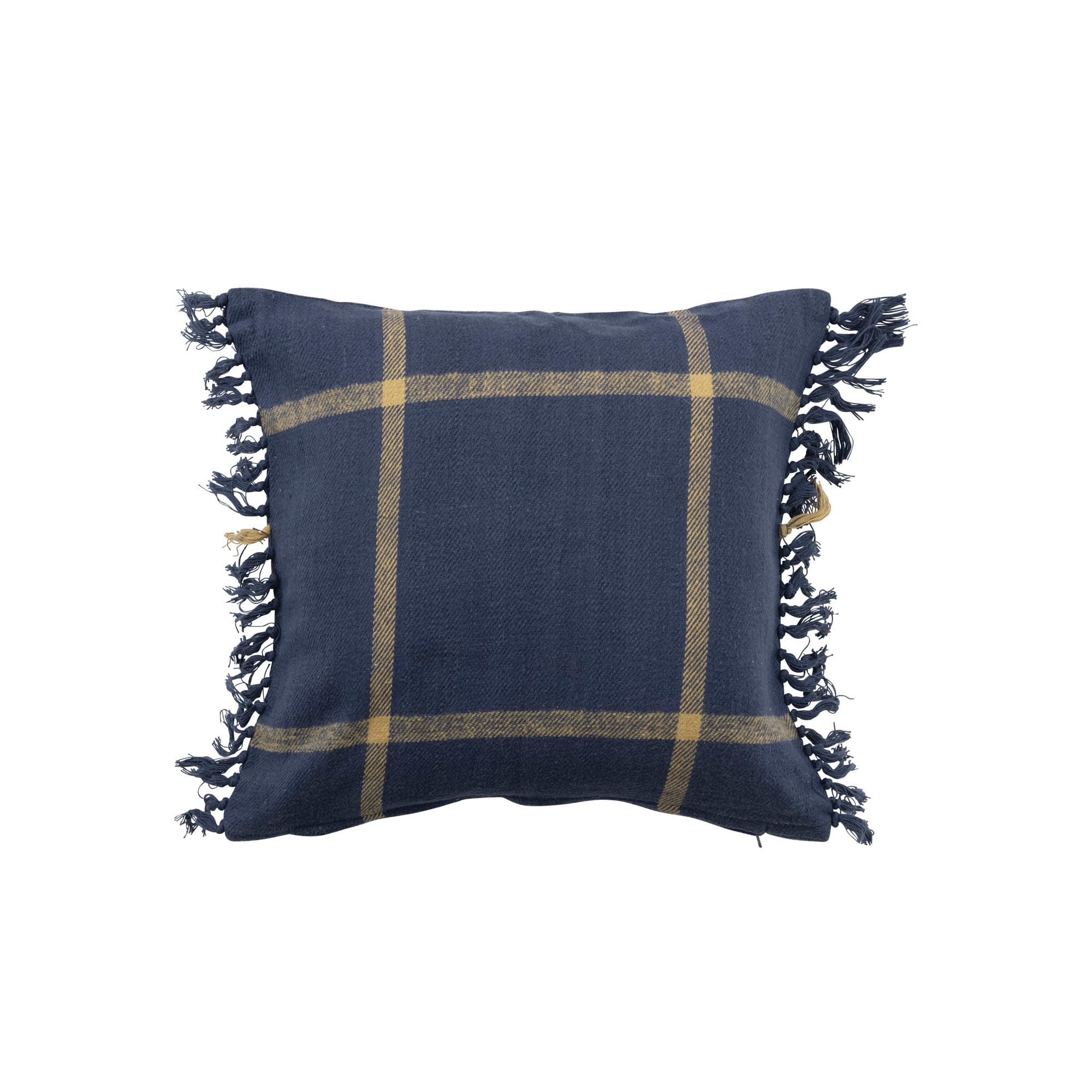 Hello Honey&#xAE; Blue &#x26; Citron Plaid Cotton Flannel Pillow with Fringe