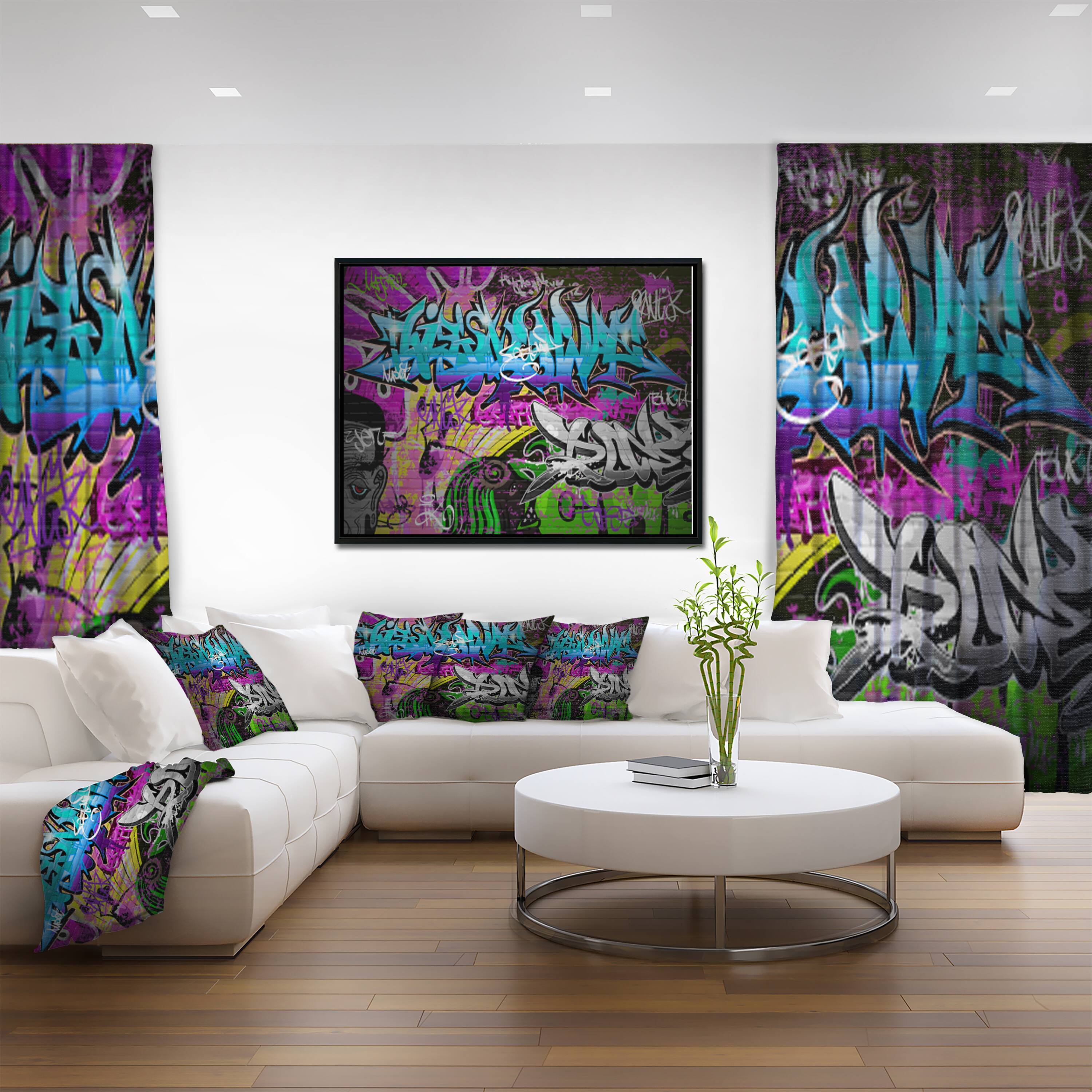 Designart - Graffiti Wall Urban Art - Abstract Street Art Framed Canvas Print