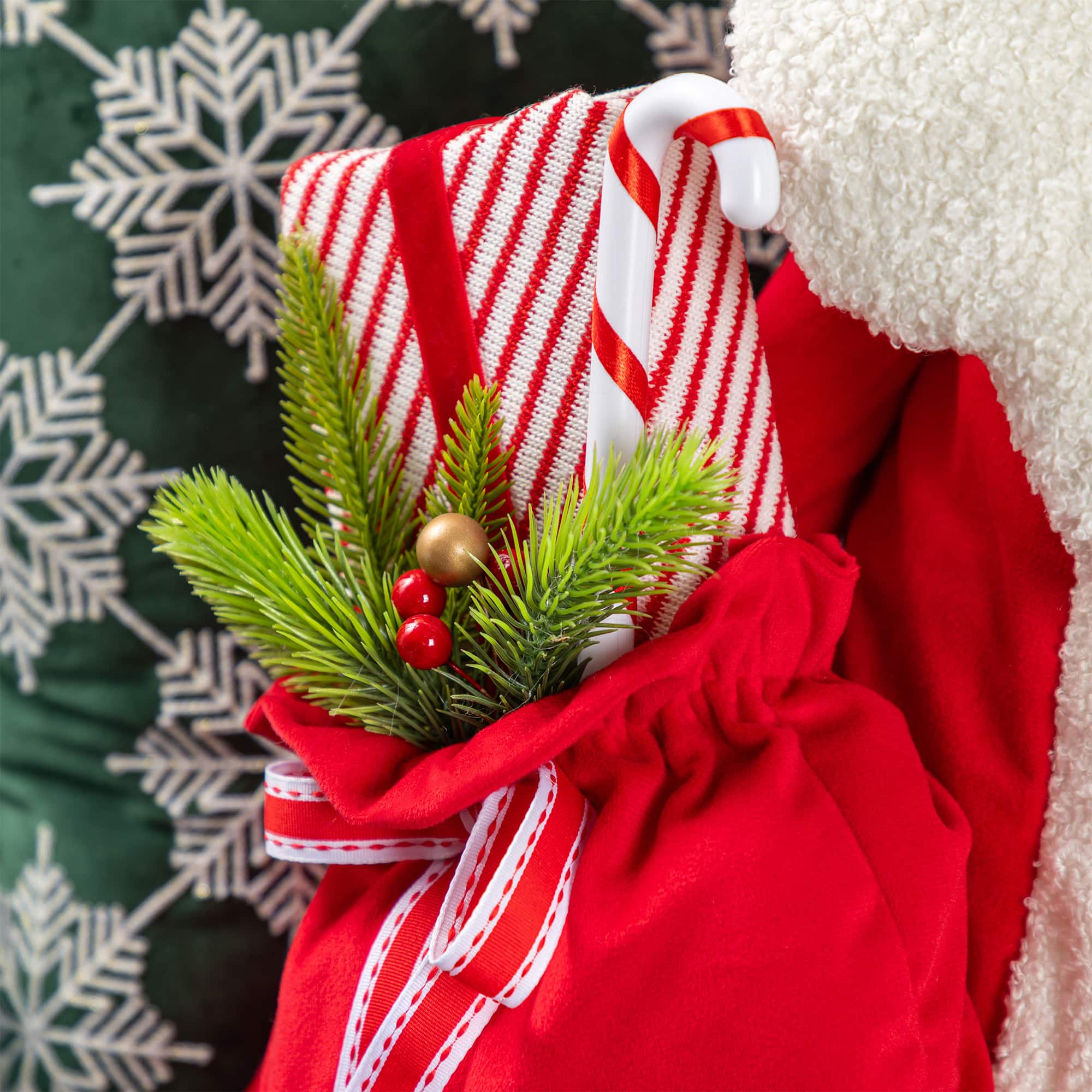 Glitzhome&#xAE; 60&#x22;H Christmas Oversized Fabric Santa With Dangle Legs