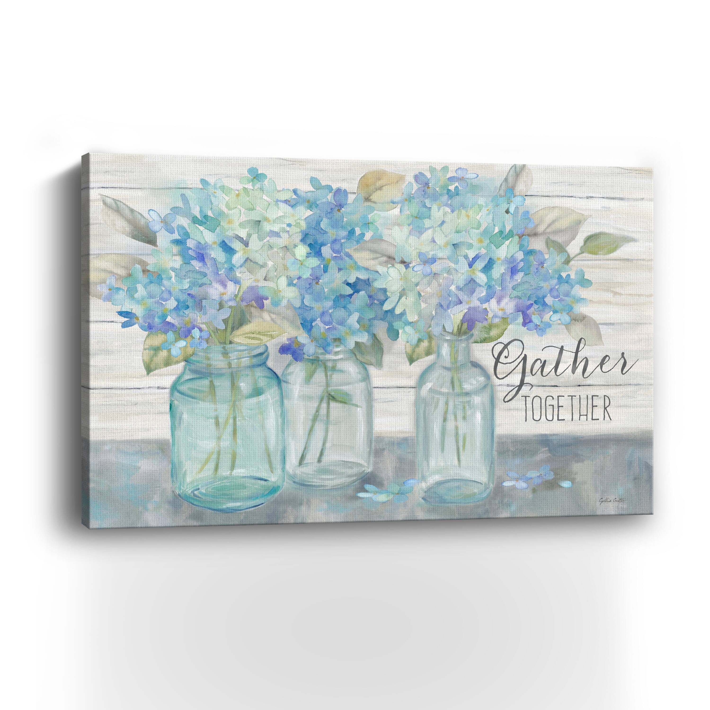 Farmhouse Hydrangeas In Mason Jars Gather Canvas Giclee