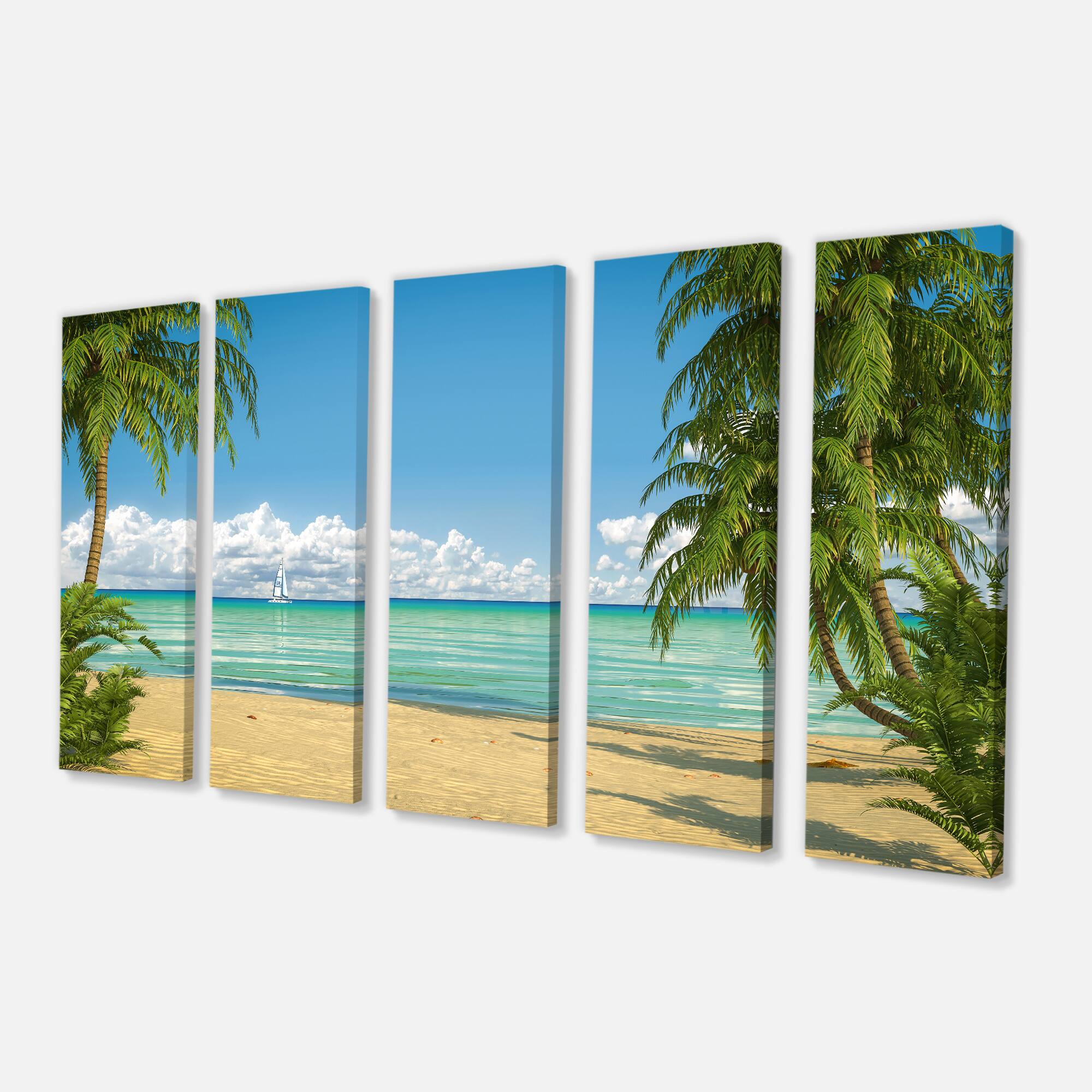 Designart - Palms at Caribbean Beach - Seashore Photo Canvas Art Print