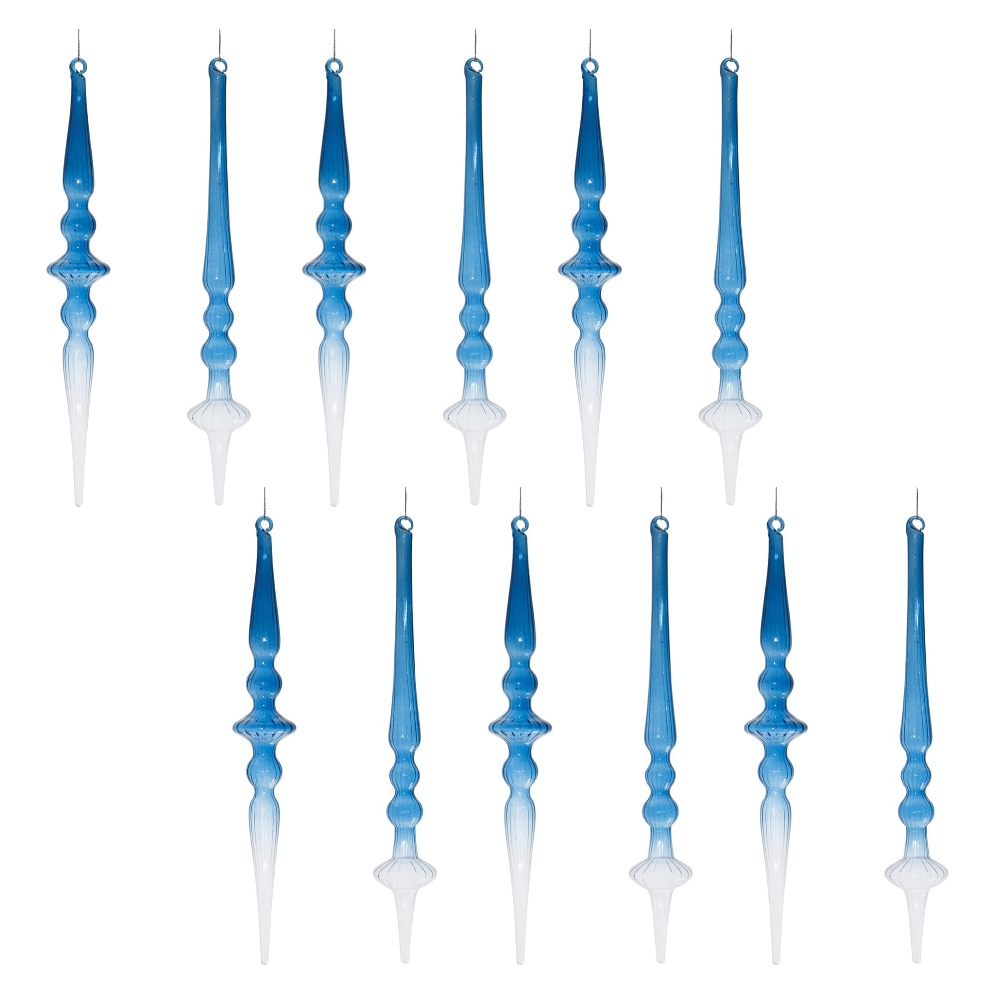 12.5&#x22; Blue Ombre Glass Finial Drop Ornament Set