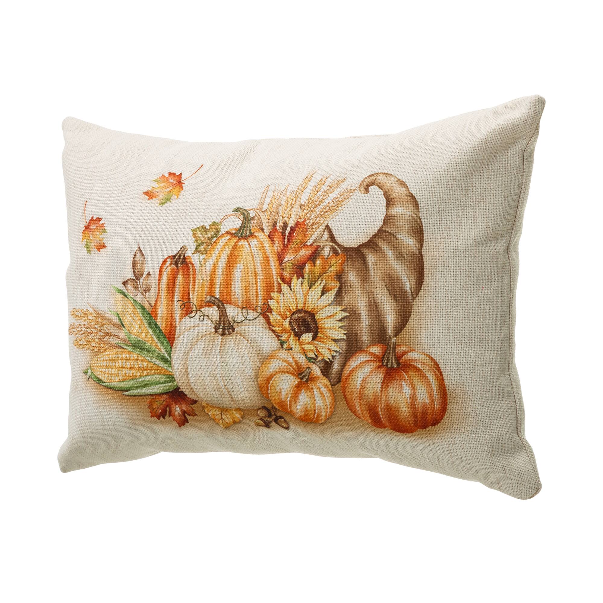 Glitzhome® Faux Burlap Thanksgiving Cornucopia Pillow